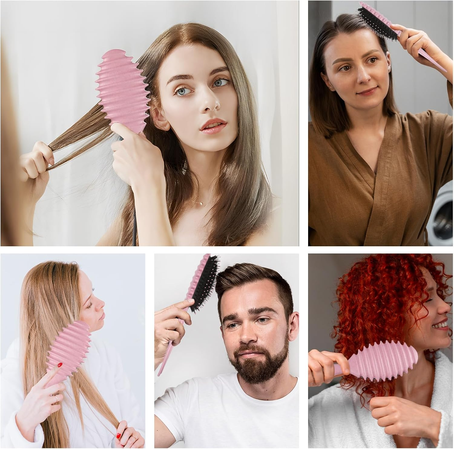 Boperzi Curly Hair Brush, Curl Brush, Boar Bristle Hair Brush Styling Brush, 2024 New Curly Hair Brush for Detangling for Combing Men and Women (Pink) - Pink image number 2