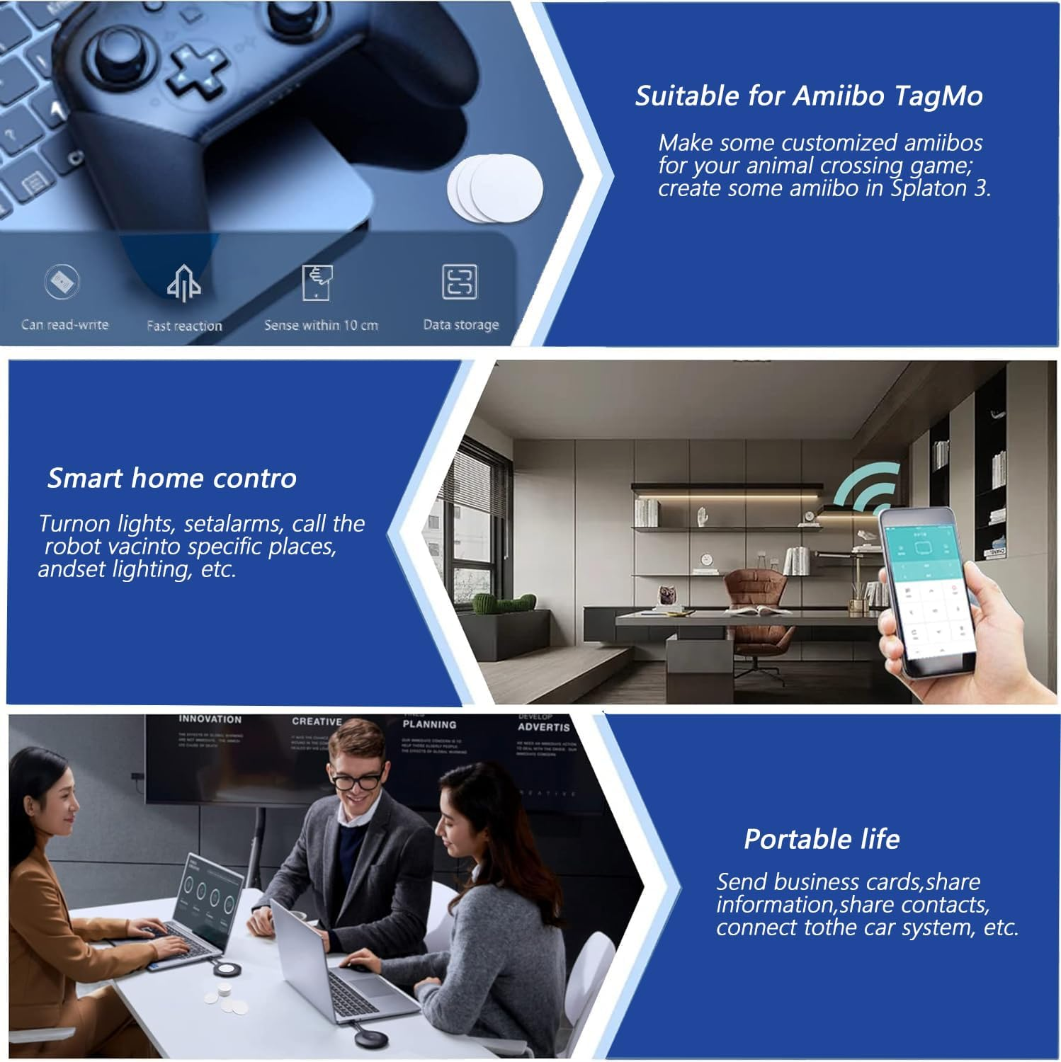 50 Pcs NFC Stickers Tags, NFC Cards with Adhesive Back, 25Mm round Rewritable NFC Cards, 504 Bytes Memory Compatible Tagmo NFC Enabled Mobile Phones image number 4