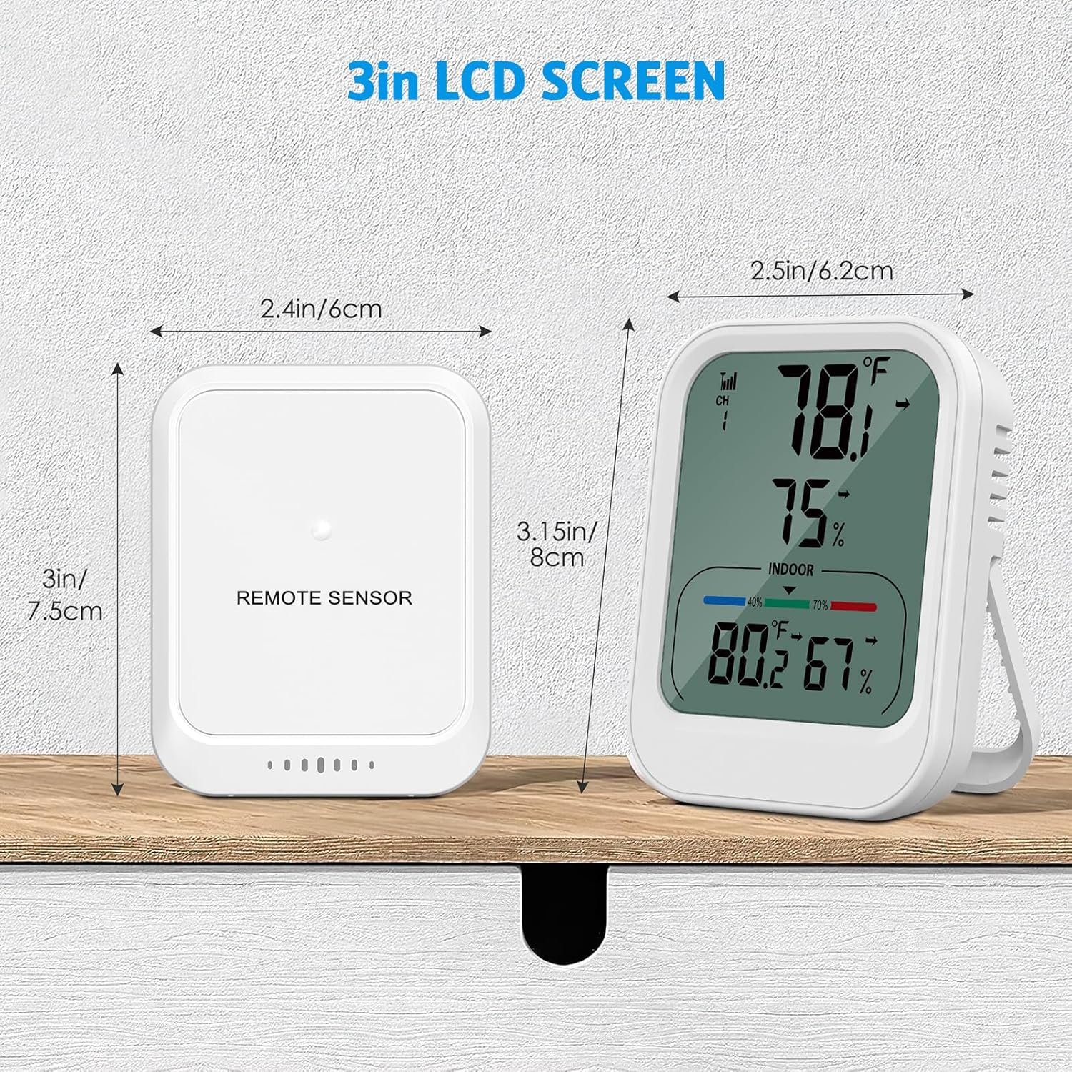 AMIR Newest Digital Hygrometer Indoor Outdoor Thermometer with LCD Backlight, Min/Max Records, Room Thermometer and Humidity Gauge with 328Ft/100M Range, ℃/℉ Switch for Home Garage Office
