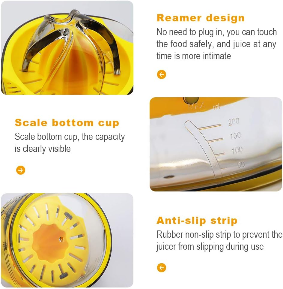 Vanleonet Lemon Squeezer Citrus Juicer with Strainer, Hand Juicer for Orange and Lime, Manual Press with Built-In Measuring Cup (Yellow)