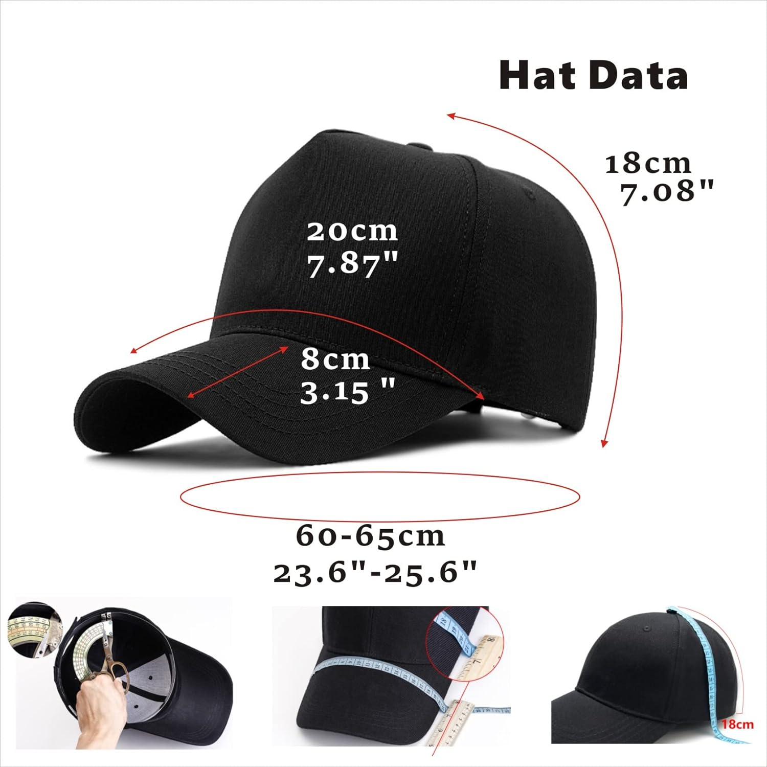 Oversize XXL High Crown Baseball Cap Big Head Hats for Men Dad Hat Adjustable Plain Running Cap 23.6"-25.6" - Gray image number 5