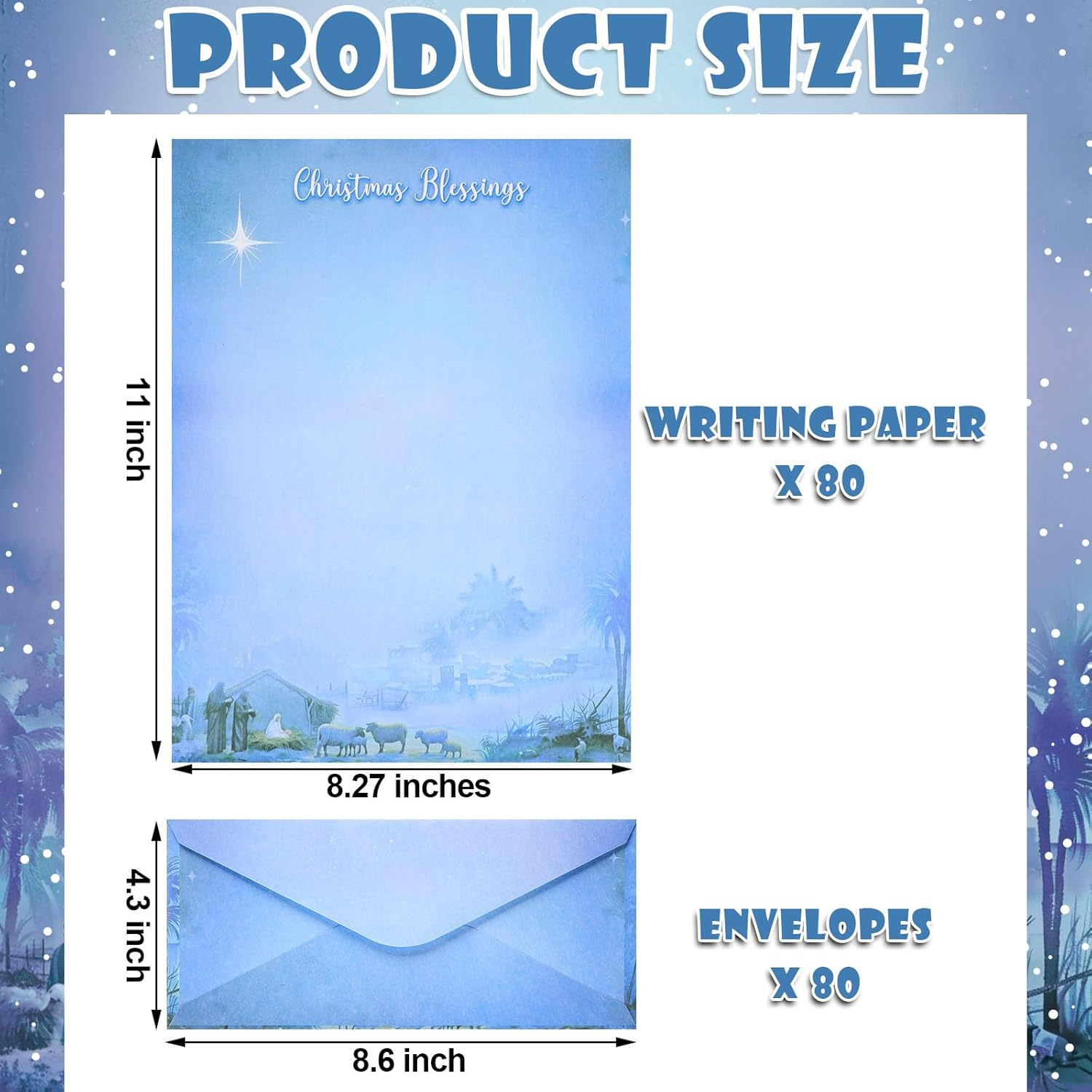 80 Sets "Wondrous Light" Religious Christmas Paper with Envelopes Nativity Scene Christmas Stationery Paper Christmas Holiday Letterhead Paper for Letter Writing Notes Greeting Card Invitation image number 3