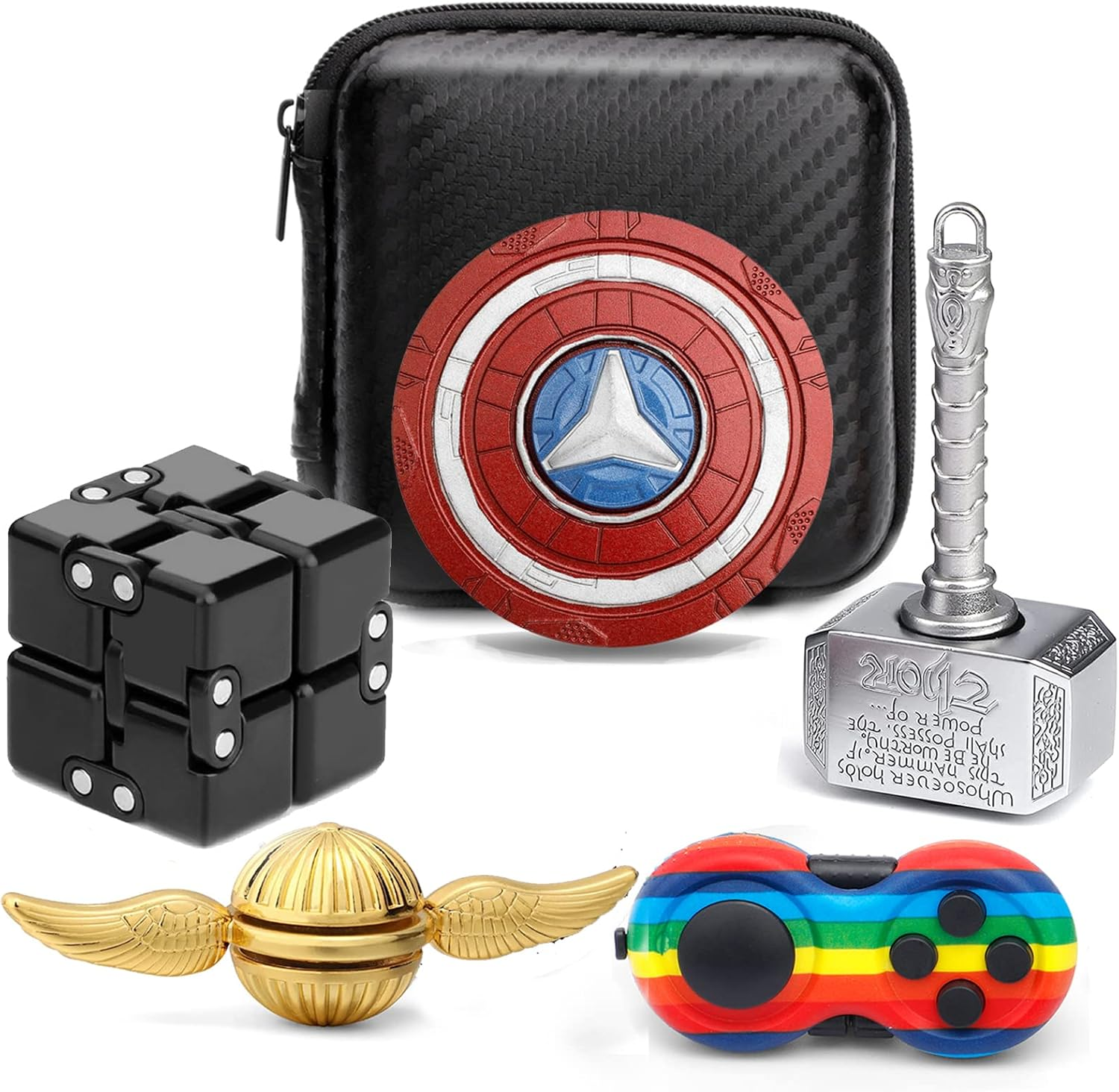 Thor Hammer Fidget Spinners Chain Metal, Gold Fidget Spinner, Fidget Pad, Rainbow Gold Fidgit Spinner for Kids Adults, Fidgets Infinity Cube Blocks Stress Fidgit Toy Set Party Favors Goody Bag Filler image number 3