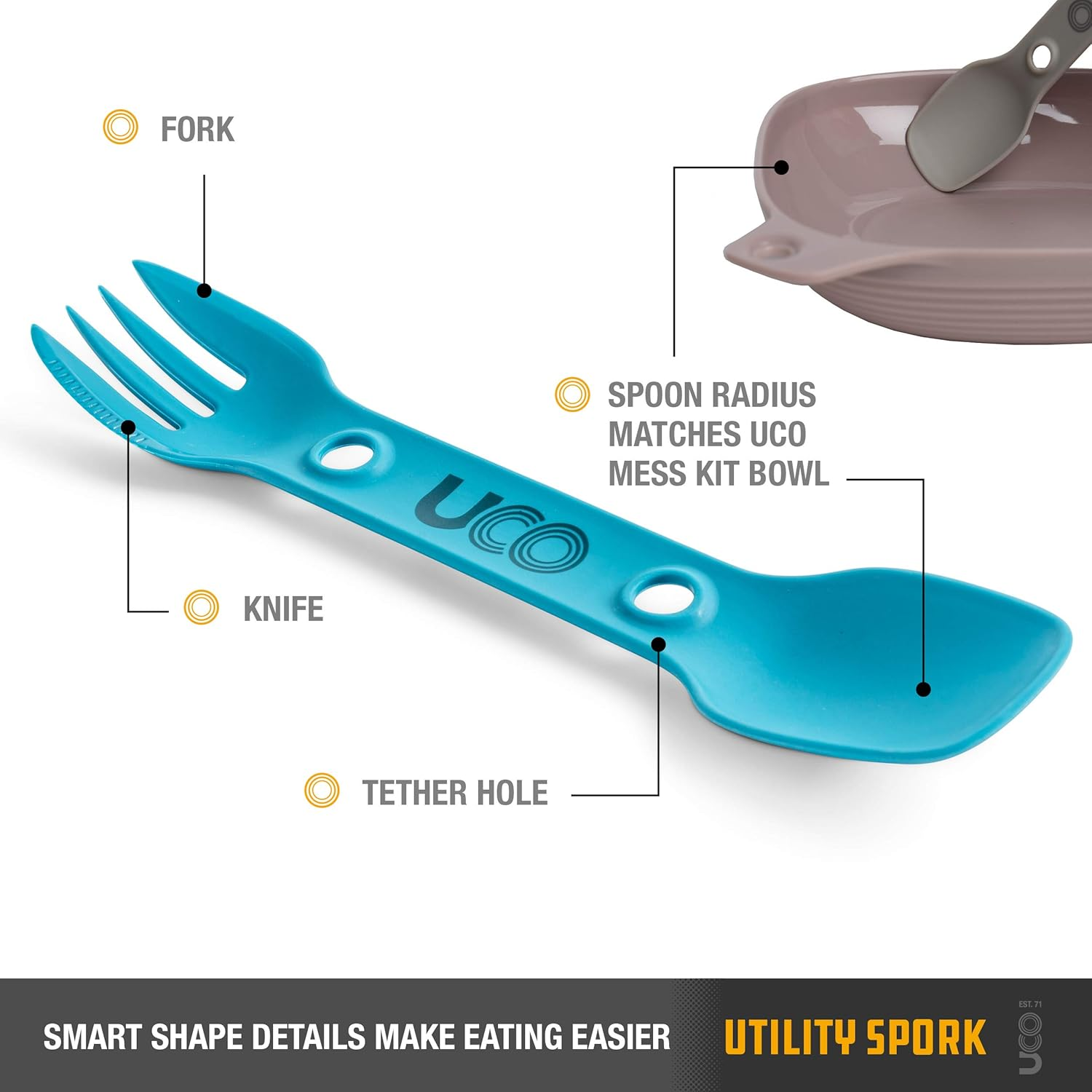 UCO Utility Spork 3-In-1 Combo Spoon-Fork-Knife Utensil image number 4