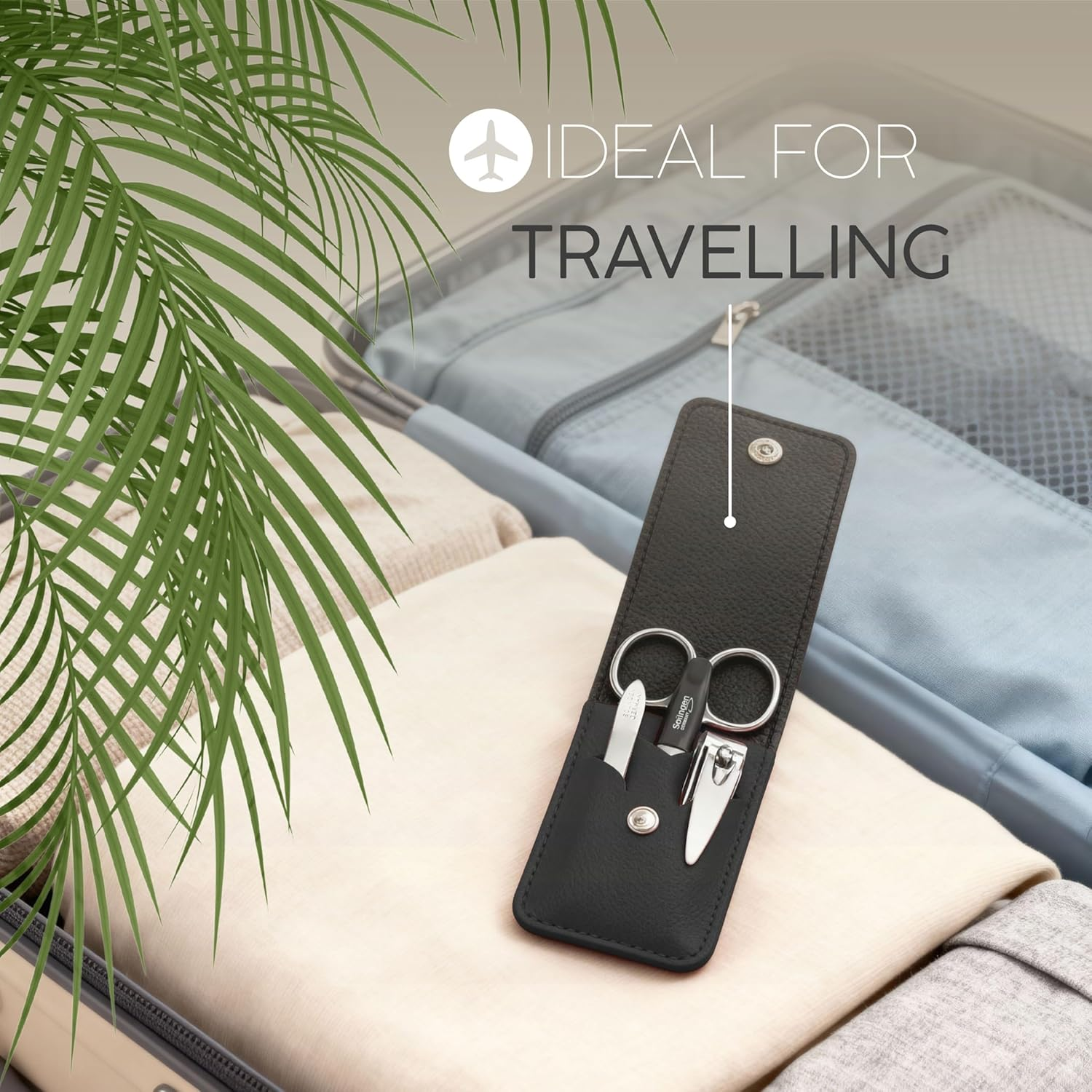 Solingen Manicure Set for Women and Men - 4-Piece Nail Kit, Comprising Sharp Scissors, Tweezers, Nailclippers, and Sapphire Nailfile - Ideal for Travelling, Black image number 3