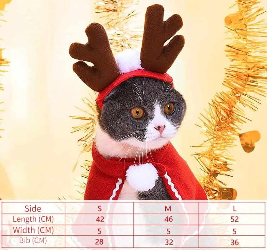 Santa'S Helper Cat & Dog Costume - Reindeer Antlers Headband, Cloak & Accessories for Xmas Party & Christmas Eve Celebrations (S) image number 3
