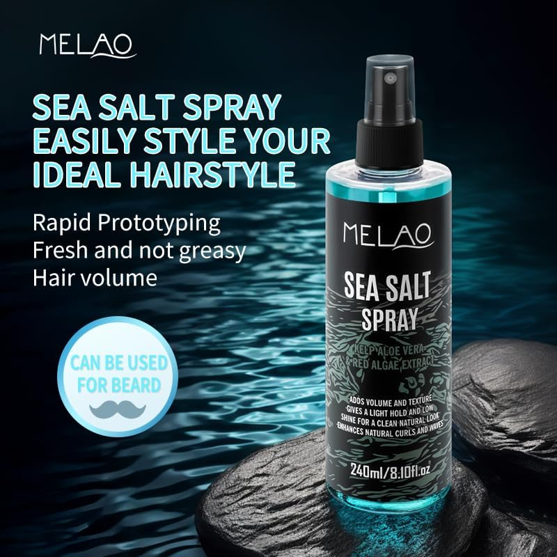 Sea Salt Spray for Hair Men,240Ml Texturizing Spray with Kelp, Aloe Vera & Red Algae Extract,Natural & Organic, Alcohol-Free, Lifts and Texturizes Hair for a Beach or Surfer Hair Style image number 2