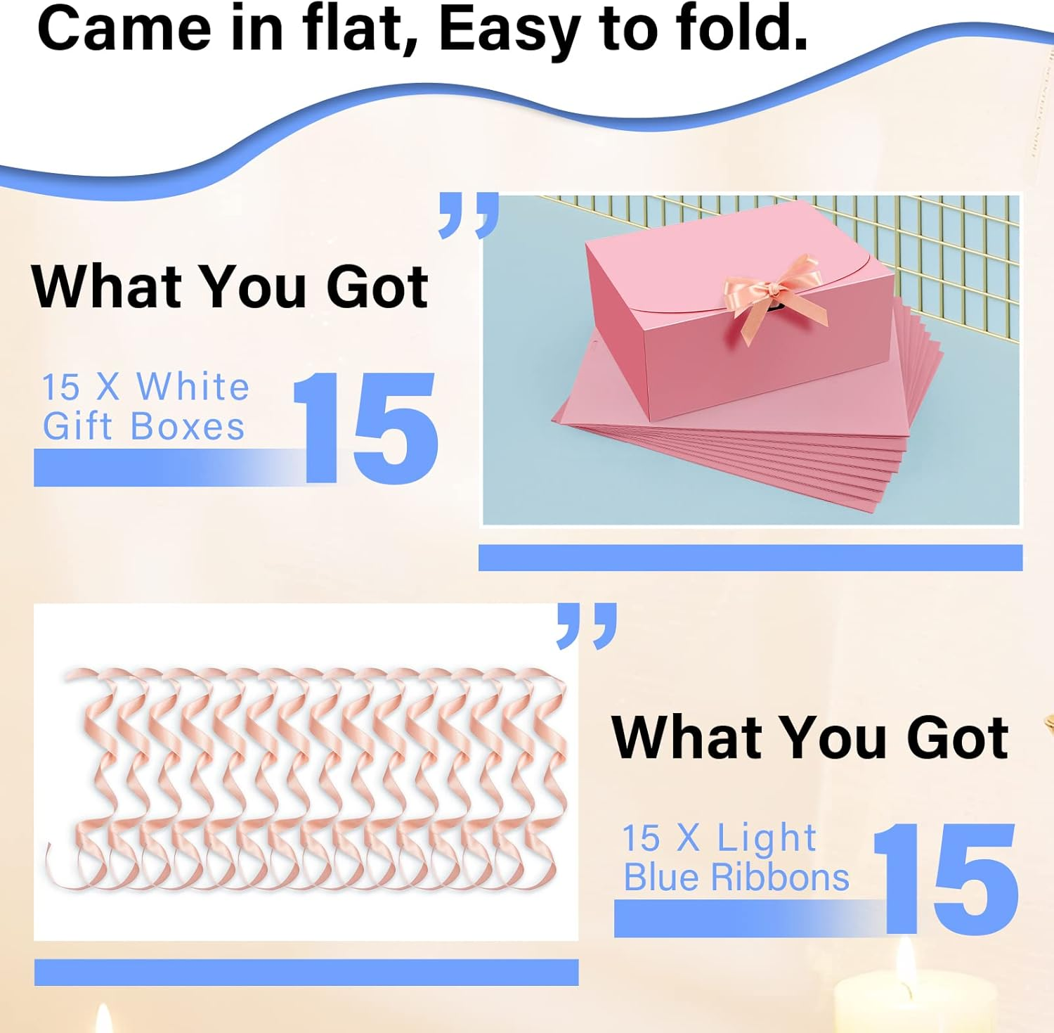 PEKGRIL 15 Pcs Gift Boxes with Lids, Pink 10X8X4 Inch Gift Boxes, Bridesmaid Proposal Box with Ribbon, Kraft Paper Boxes for Wedding, Packaging, Present, Birthday, Christmas, Party - Blue image number 2