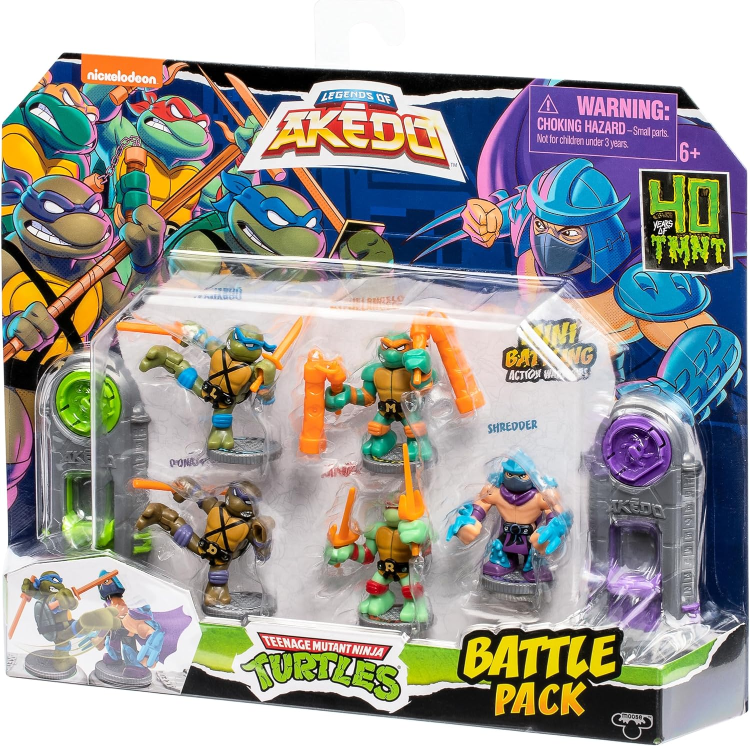 Legends of Akedo Teenage Mutant Ninja Turtles Battle Pack Includes Mini Battling Warriors Donatello, Leonardo, Michelangelo, Raphael, Shredder 2 Silver Battle Controllers