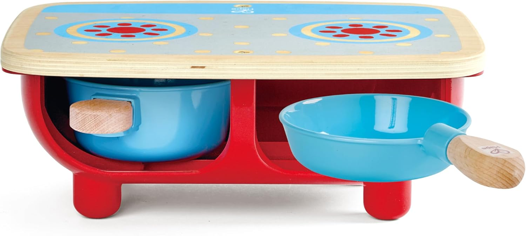 Hape 6Pc Toddler Kitchen Play Set &ndash; Wooden Pretend Cooking Toy with Stove, Pot, Pan & Utensils &ndash; Fun Role-Playing for Kids & Children &ndash; Safe & Durable &ndash; Ages 18M+ - Lebendige Farben image number 3