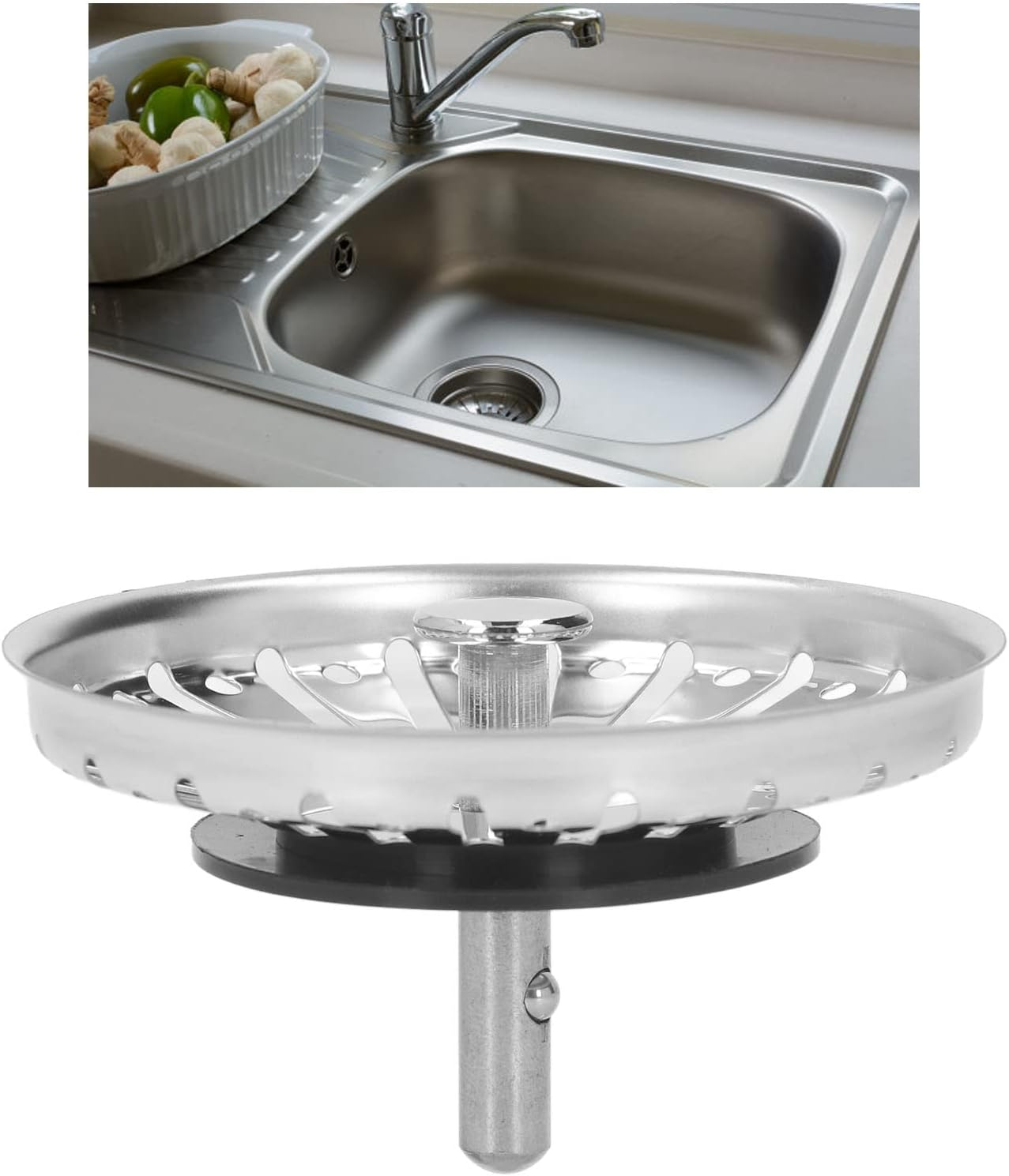 Hyuduo Stainless Steel Kitchen Sink Strainer, 84Mm Diameter, Rubber Base Filter Basket for Drainage image number 3