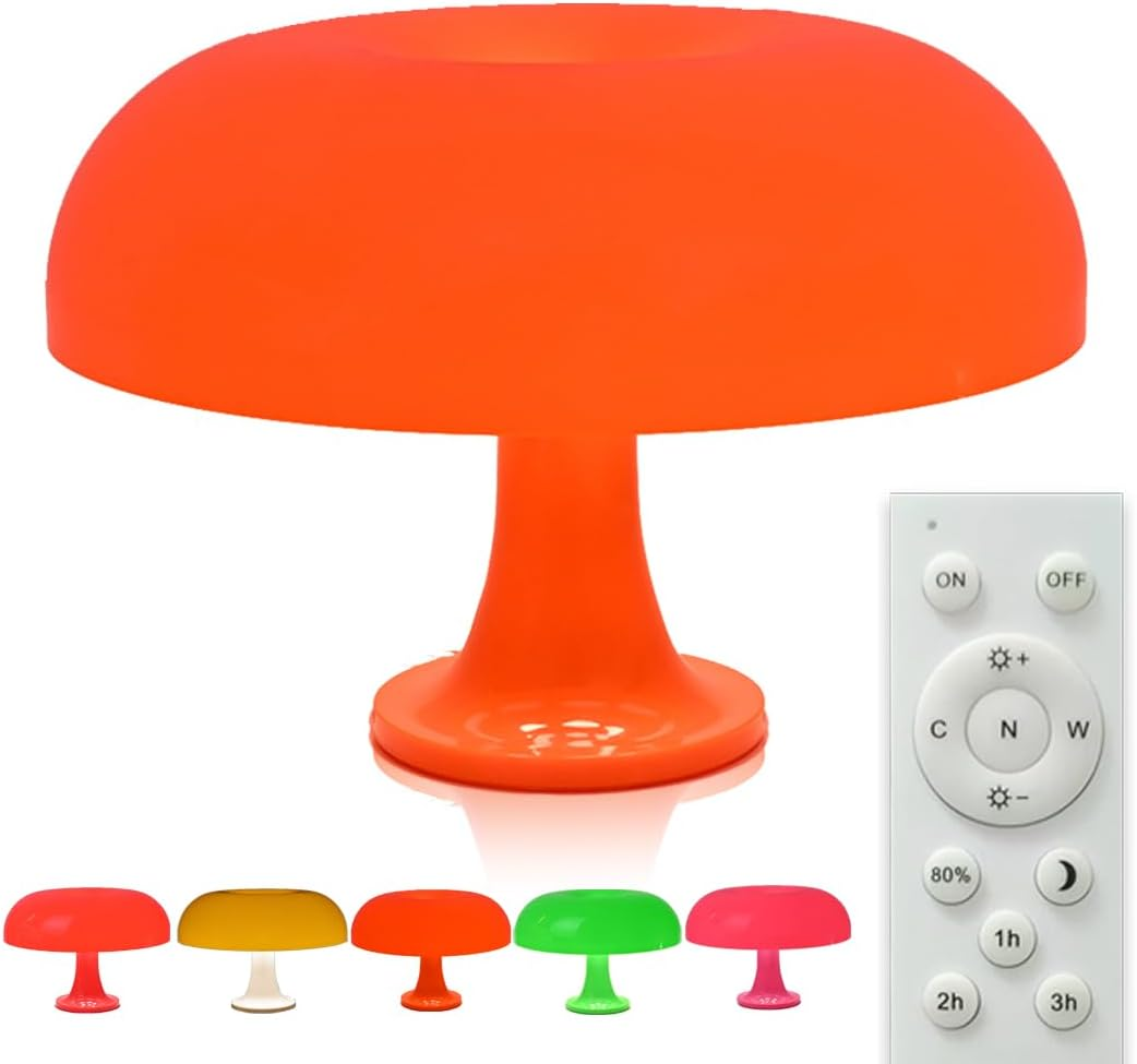 Funky LED Mushroom Lamp (Orange) | Cute Night Light for Kids | USB Retro Living Room Lamp | Remote Controlled | Auto Timer | Relaxing Ambience and Mood Lighting | Living Room Home Decor Lighting image number 4