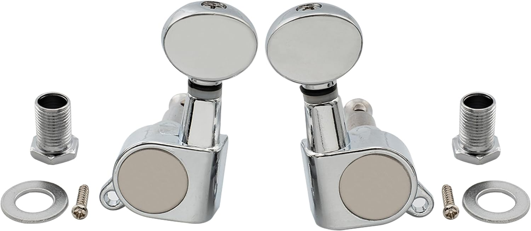 Musiclily 3L3R Sealed Guitar Tuners Tuning Pegs Machine Heads Set for Electric Acoustic Folk Guitar, Chrome Vintage Oval Button image number 3