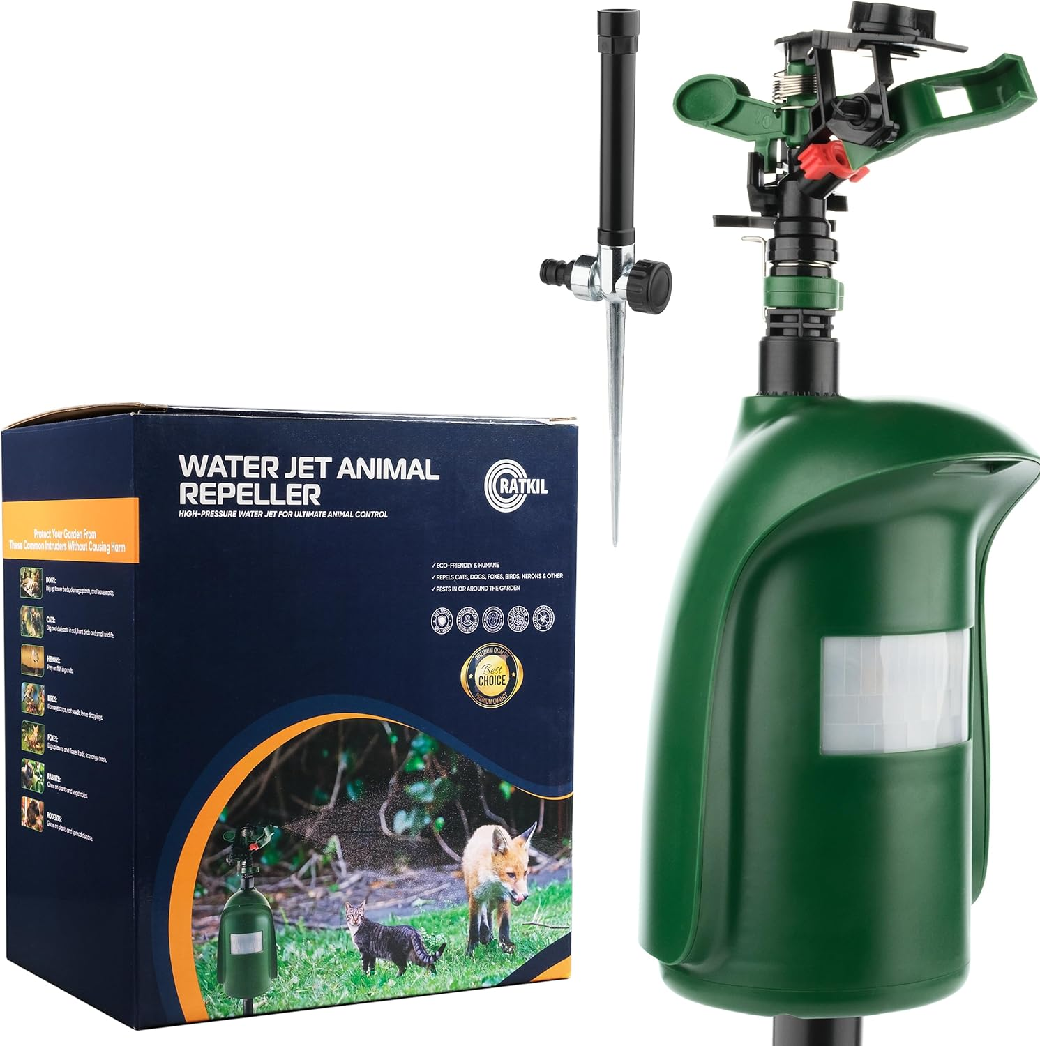Ratkil Animal Repeller with Water Spray &ndash; Motion Activated Sprinkler for Garden Perfect as a Cat Repeller, Pigeon Deterrent, Fox Repellent & Bird Scarer &ndash; Chemical Free Pest Control for Gardens