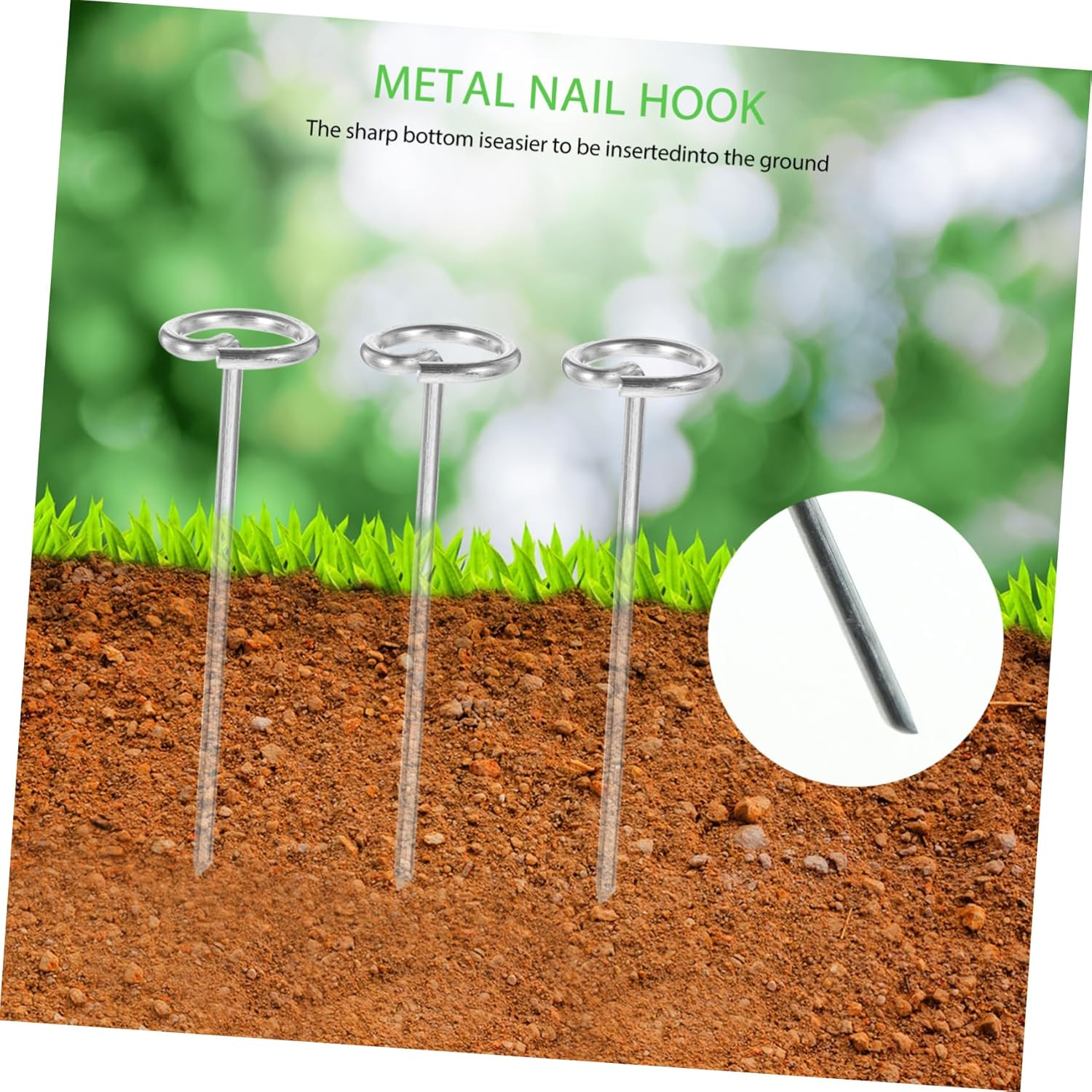 Sosoport Ground Nail Hook Combination Garden Stake Pins Heavy Duty Stainless Steel Landscape Fabric Stakes for Outdoor Landscaping