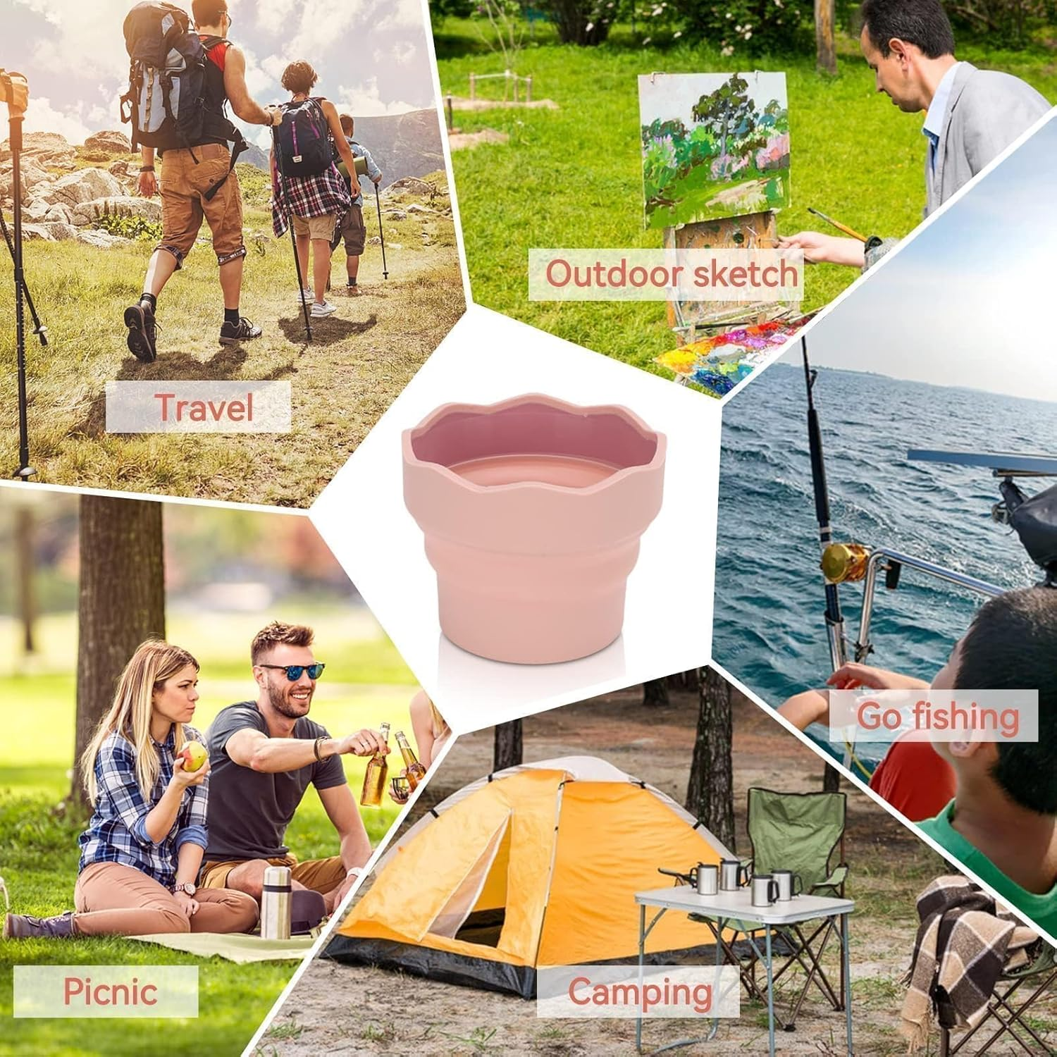 2PCS Collapsible Paint Brush Washer, Portable Silicone Washing Bucket Brush Holder Brush Cleaner Painting Water Cup Collapsable Cups for Watercolor Oil Painting(Pink) - Blue image number 2