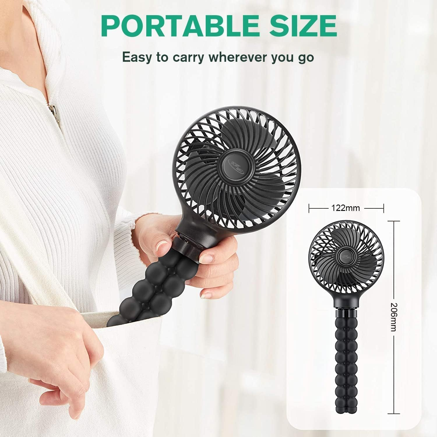 Pram Fan - Portable Stroller Fan for Baby(2-Pack), USB Rechargeable Personal Fan, Mini Handheld Fan, Desk Fan, Adjustable 3 Speeds for Travel, Car Seat, Bike, Camping, Office and Bedroom image number 1