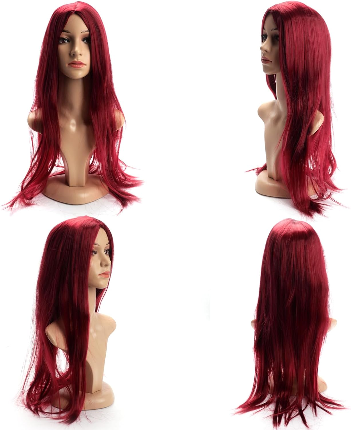BERRYLION Long Straight Wig|Synthetic Long Wigs for Women|Cosplay Wig for Fashion Women 28Inch (Wine Red) - Grey image number 5