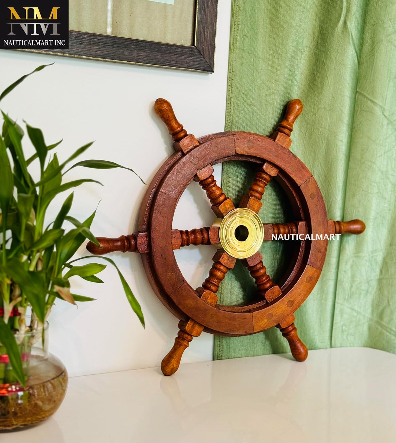Sailors Special Handcrafted Wooden Ship Wheel 15" Classic Ship'S Steering Wheel Sailing Home Wall Mounting Decoration Accents Nautical Collectibles Decor image number 1