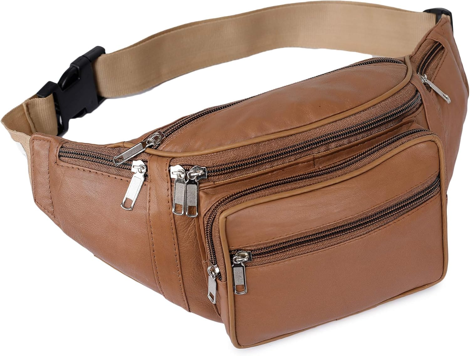 K London Leather Tan Men Women Waist Bag Fanny Bag Travel Pouch Passport Holder (1446_Tan), Beige, L, Fashion Waist Packs