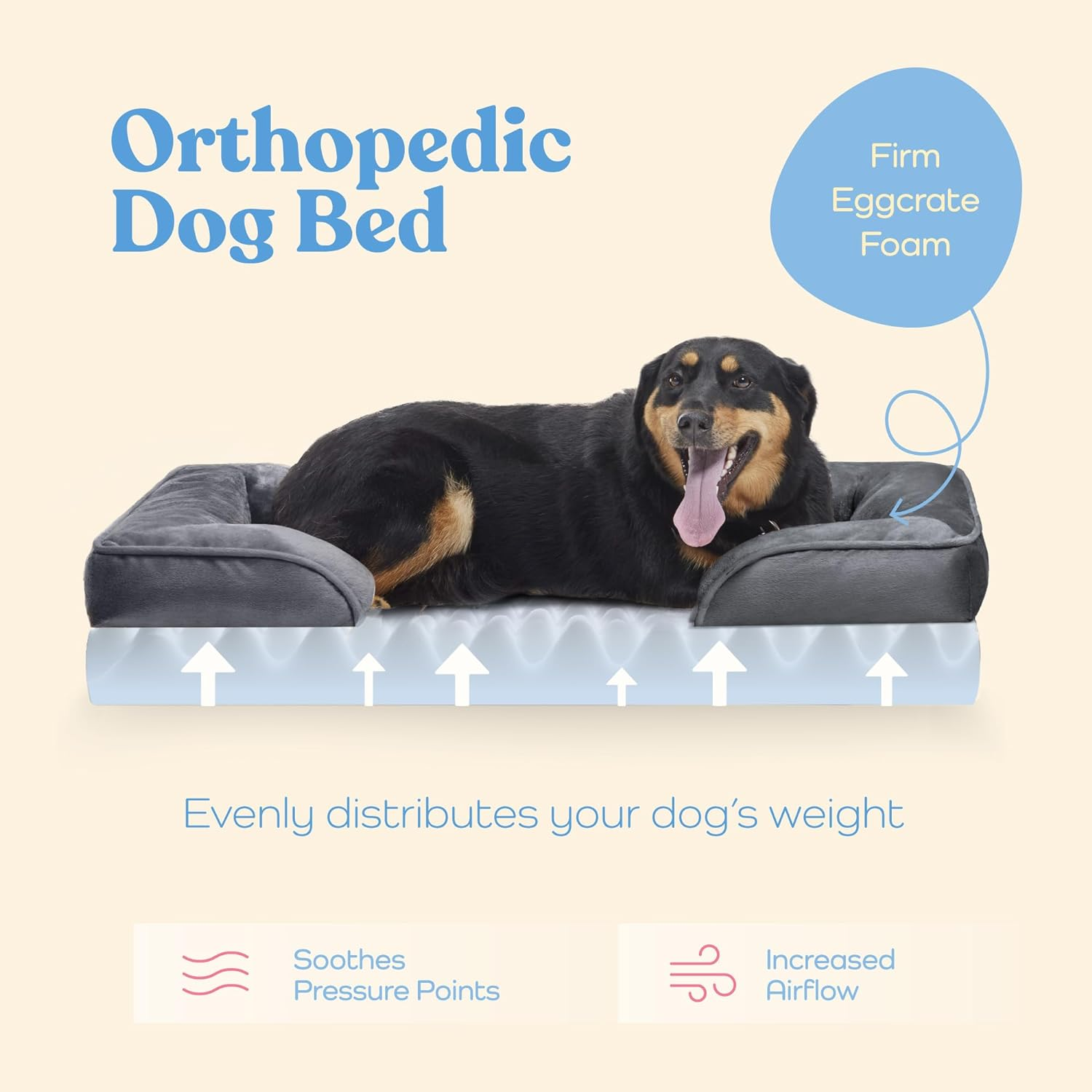 Orthopedic Sofa Dog Bed - Ultra Comfortable Dog Bed for Medium Dogs - Breathable & Waterproof Pet Bed- Egg Foam Sofa Bed with Extra Head and Neck Support - Removable Washable Cover with Nonslip Bottom image number 5