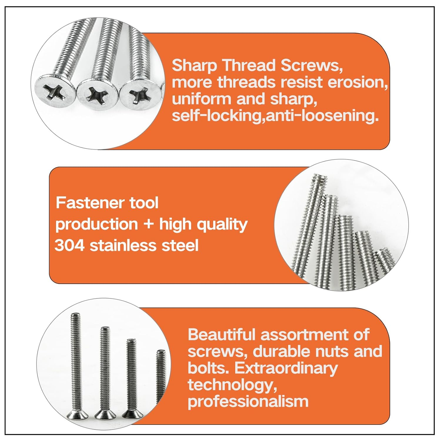 M4 Flat Head Machine Screws 150Pcs Metric Fastener 304 Stainless Steel Countersunk Cross Machine Screw Fasteners Bolts Assortment Kit M4 X 6/8/10/12/16/18/20/25/30/35/40Mm image number 3