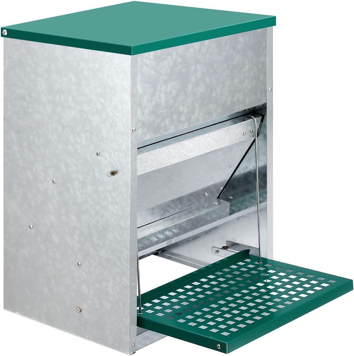 Auto Chicken Feeder 10Kg Automatic Treadle Poultry Chook Rat Proof Food Dispenser Feeding Equipment Galvanized Steel image number 1