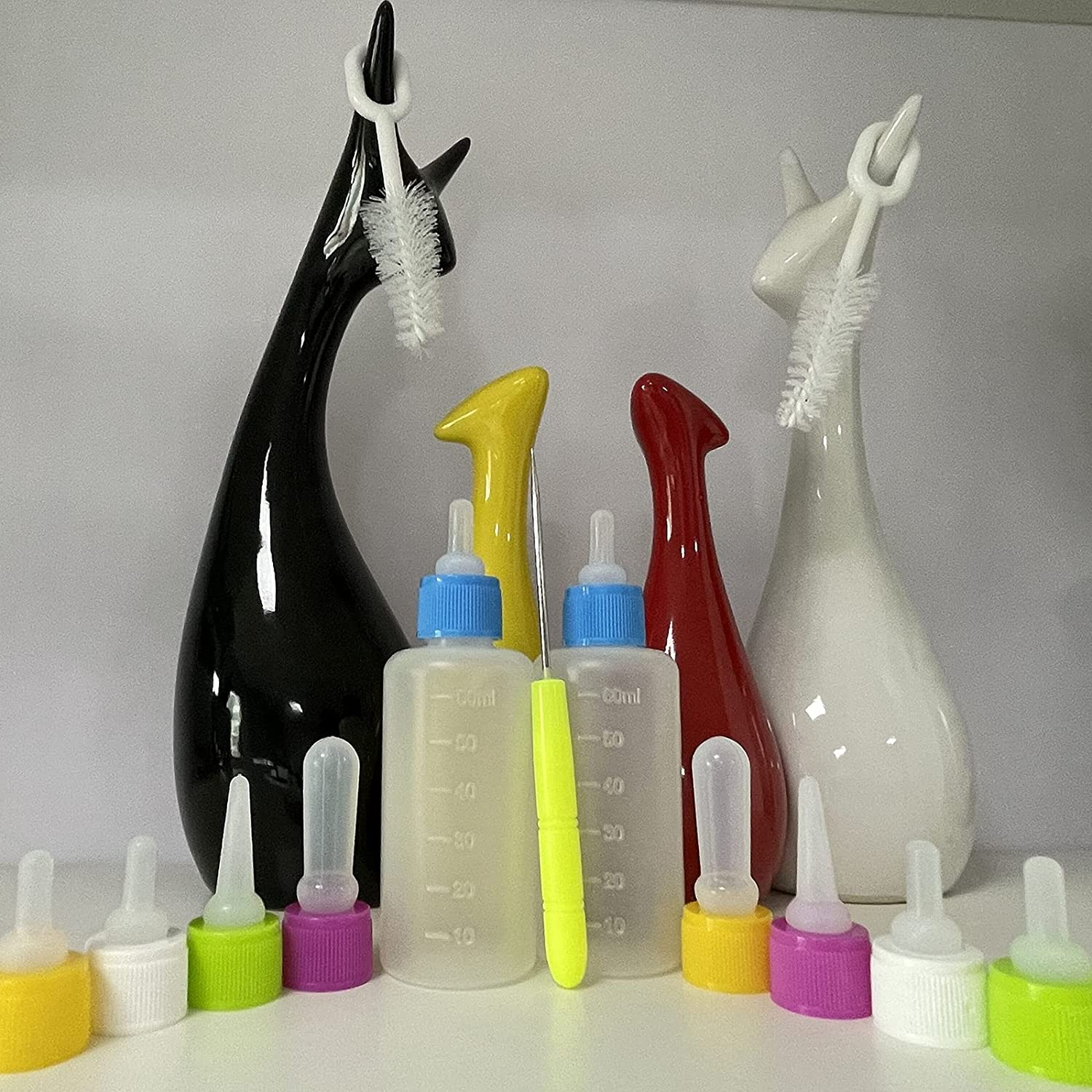 Pet Bottle Kit, Squeeze Liquid Replaceable Silicone Teat for Newborn Kittens, Puppies, Rabbits, Small Animals Replacement Teat Cat Feeding Bottle Feeding Tool