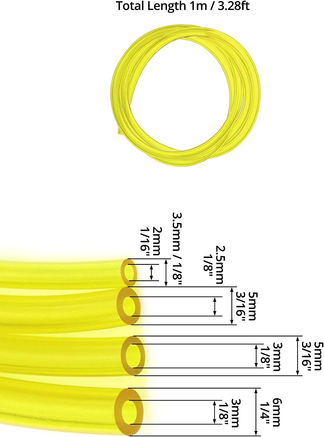 QWORK&reg; 4 Pieces Universal Fuel Line, Petrol Fuel Line Hose Tube,2 X 3.5Mm, 2.5 X 5Mm, 3 X 5Mm, 3 X 6Mm for Chainsaws, Blowers, Pressure Washers,1M image number 3