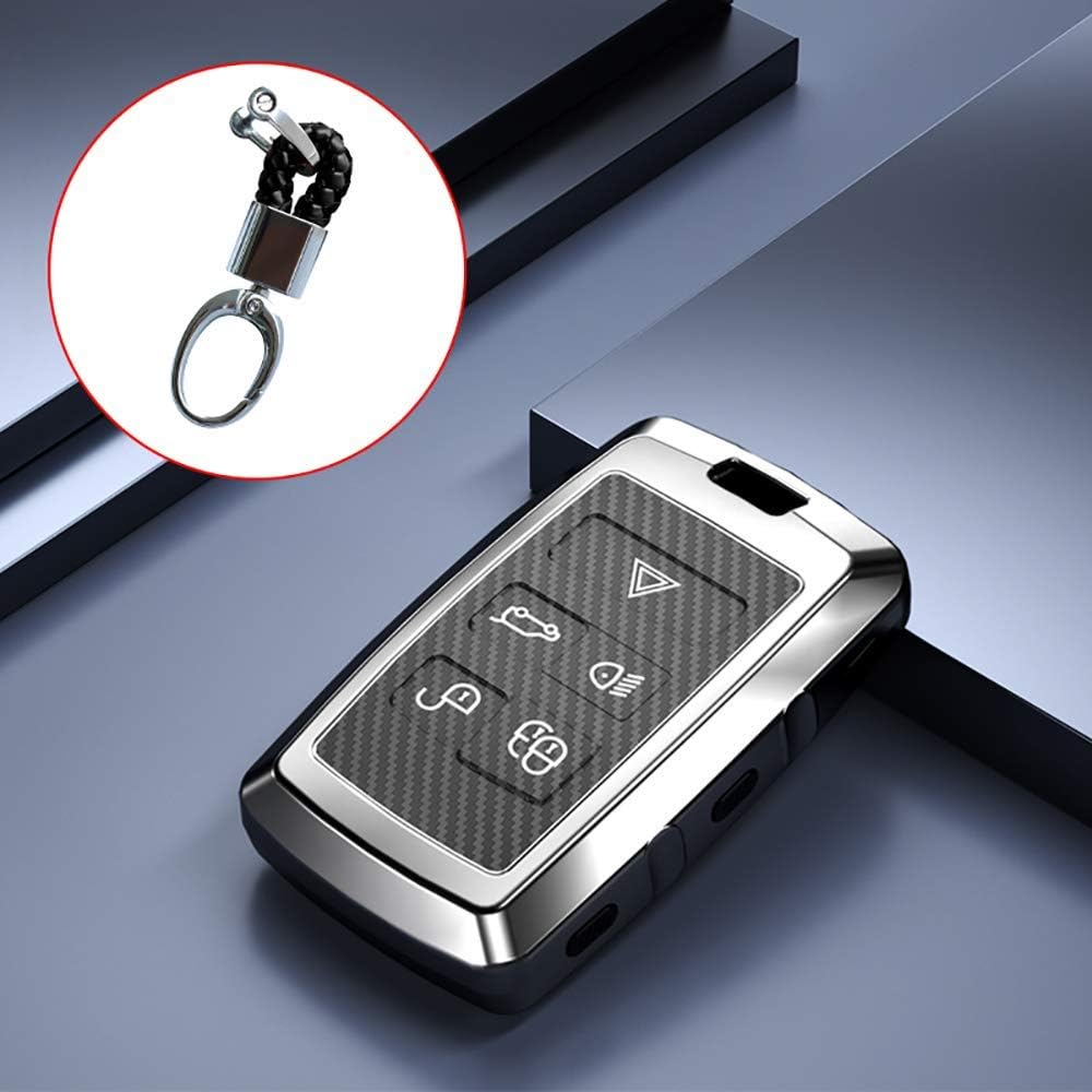 Ontto Key Fob Cover for 2018 2019 Land Rover Range Rover,With Keychain,Full Protection,Carbon Fiber Pattern Soft TPU Rubber Key Case Holder Silver