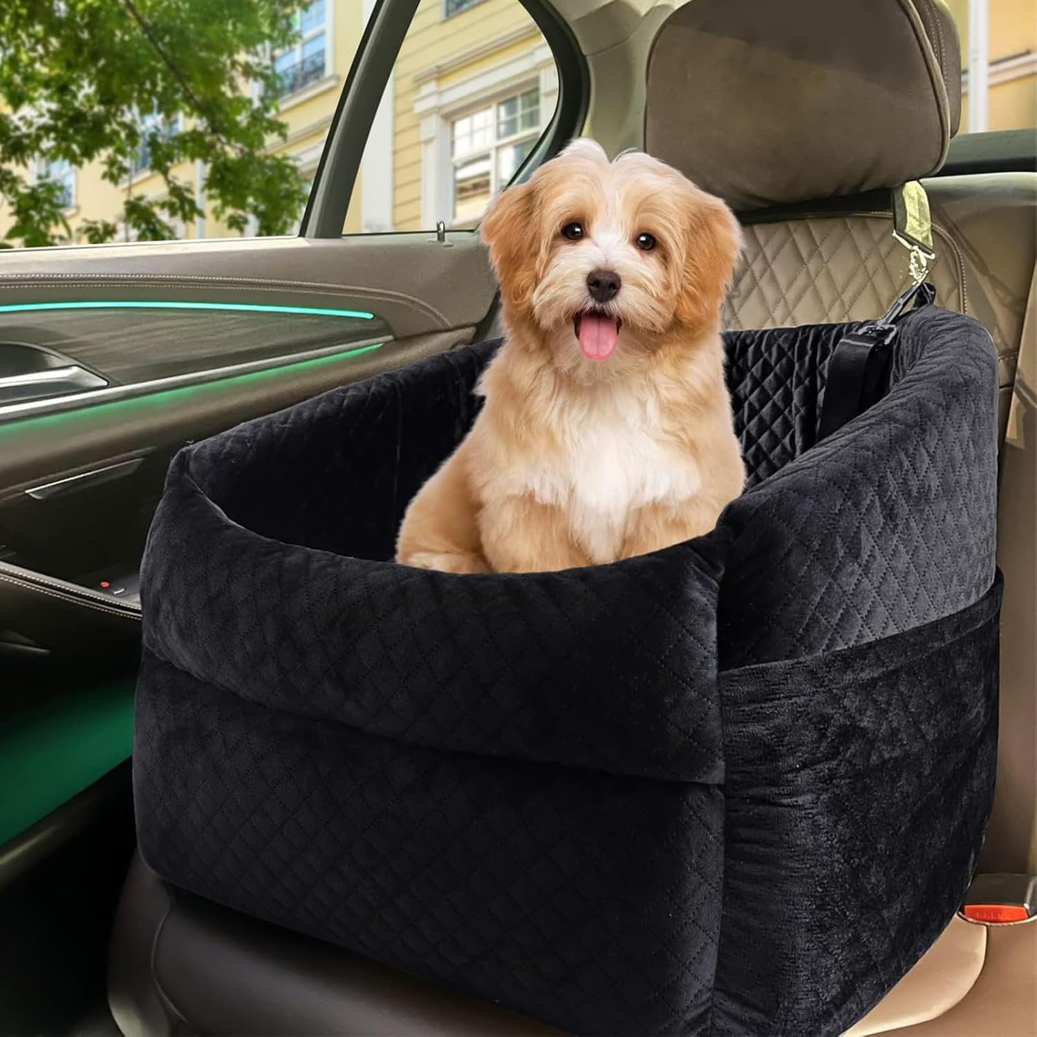 Dog Car Seat for Small Dogs, Portable Dog Car Seat with Storage Pockets, Durable Oxford Fabric Puppy Car Seat Organizer, Easy Install for Cars, Suvs,Black image number 2