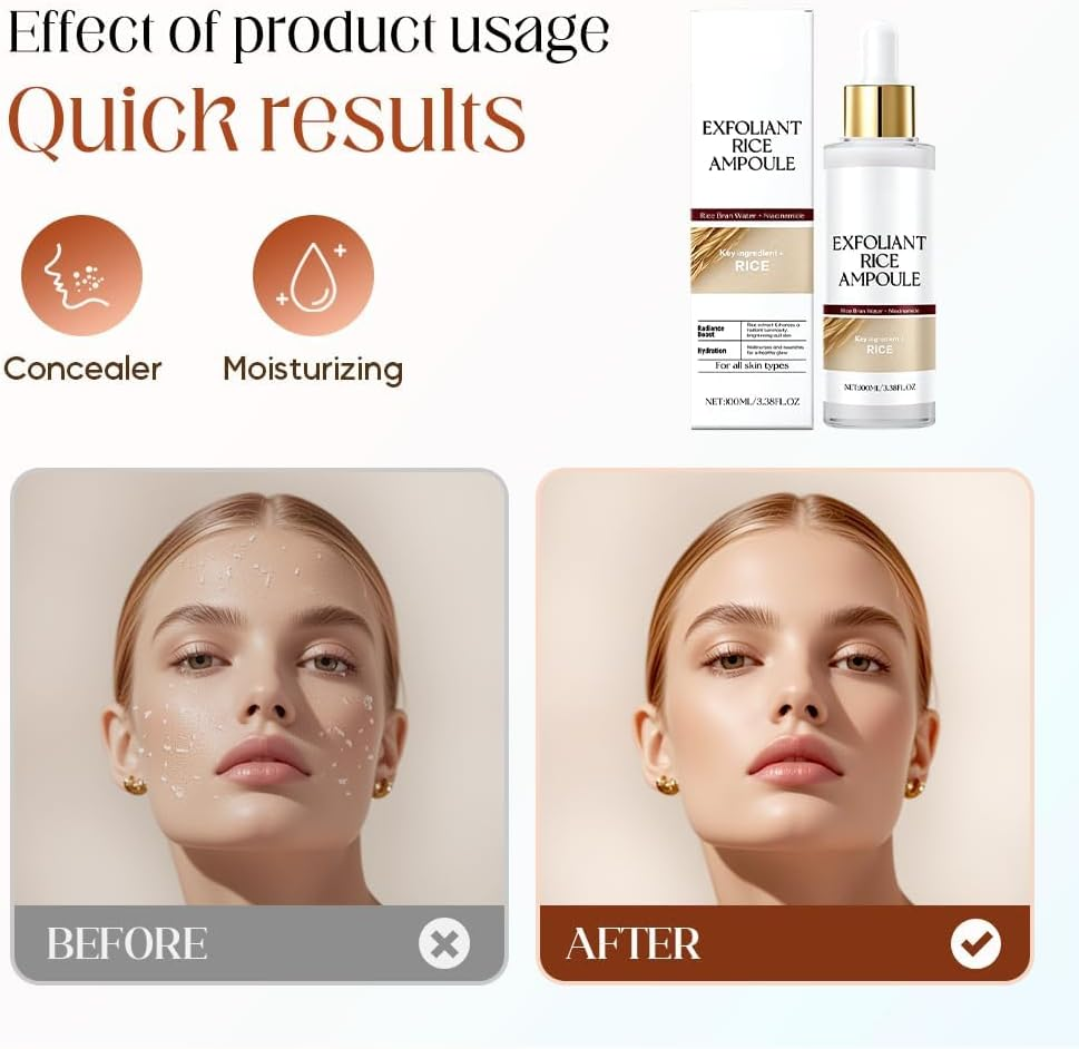 Black and White Rice Exfoliant, Rice Exfoliating Peeling Solution, Glowing Skin Smooth Texture and Pore Cleansing Facial Exfoliant, for All Skin Types,100Ml (White-2Pc) - White-2Pc image number 4