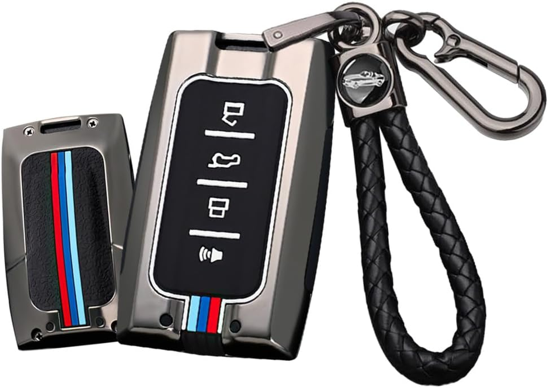 Ontto Metal Car Key Fob Cover Fit for Great Wall GWM WEY Tank 300 500 Tank300 Tank500 Smart Key Case Keyring Silicone Key Shell Holder Bag Keychain Accessories 4 Buttons Black A