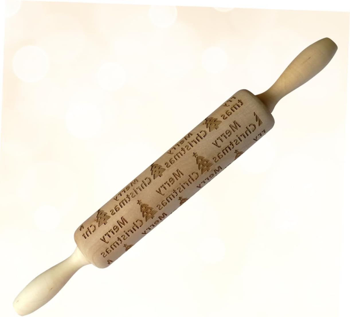 LABRIMP Wood Rolling Pin Christmas Printing Creative Wooden Rolling Pin for Home Store Baking Holiday Decorative image number 3