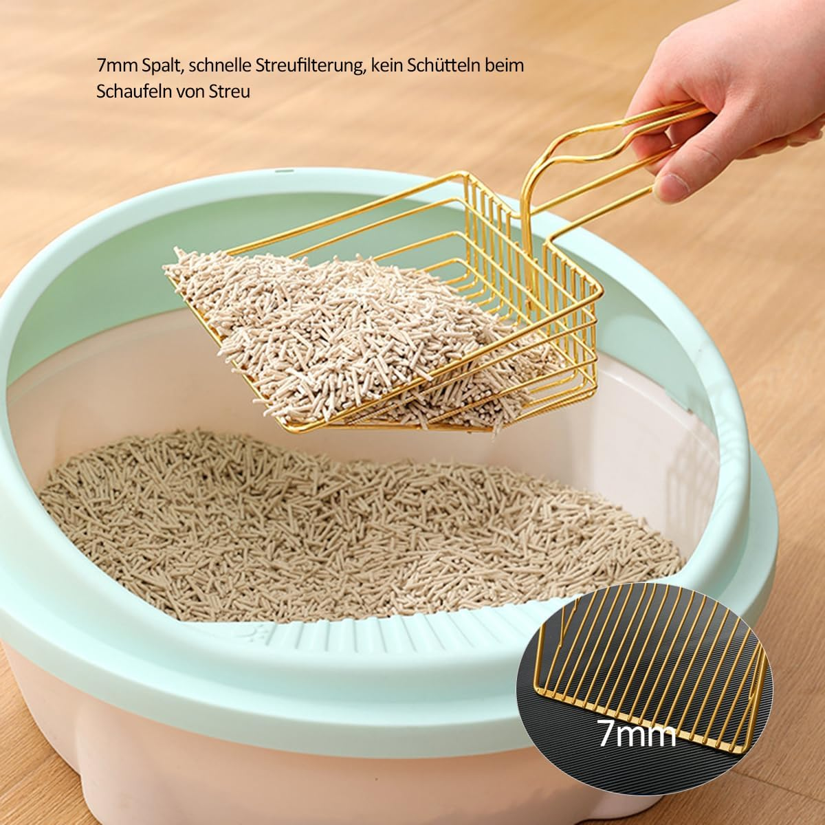 Cat Scoop for Cat Litter, 7 Mm Pore Size Metal Cat Scoop, Stainless Steel, Quick Sieving Deep Scoop with Handy Handle, Designed for Owners of Multiple Cats image number 1