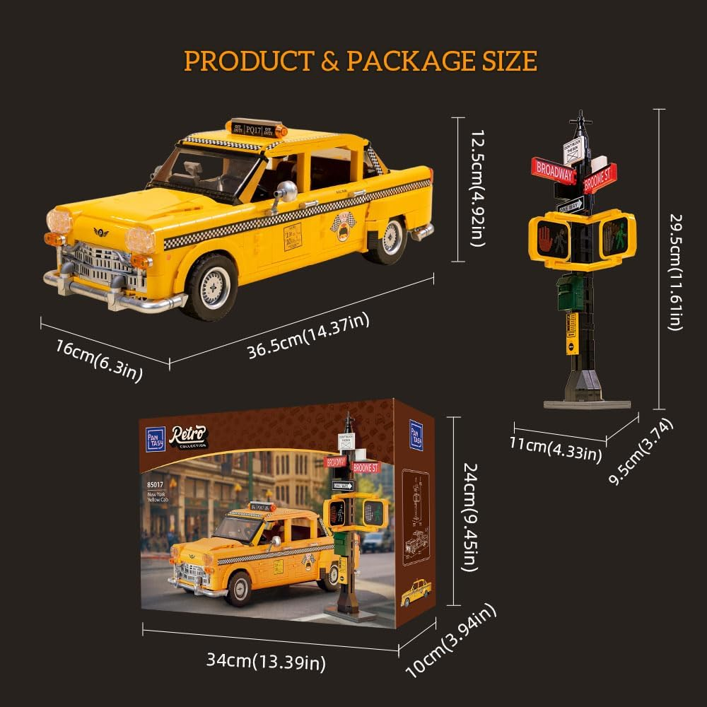 PANTASY Classic 1980S New York Taxi Building Set, Retro New Yorker City Construction Set with Taxi, Traffic Light, Movable Kits &ndash; Perfect for Model Collectors, Building Enthusiasts, and Gift Ideas image number 3