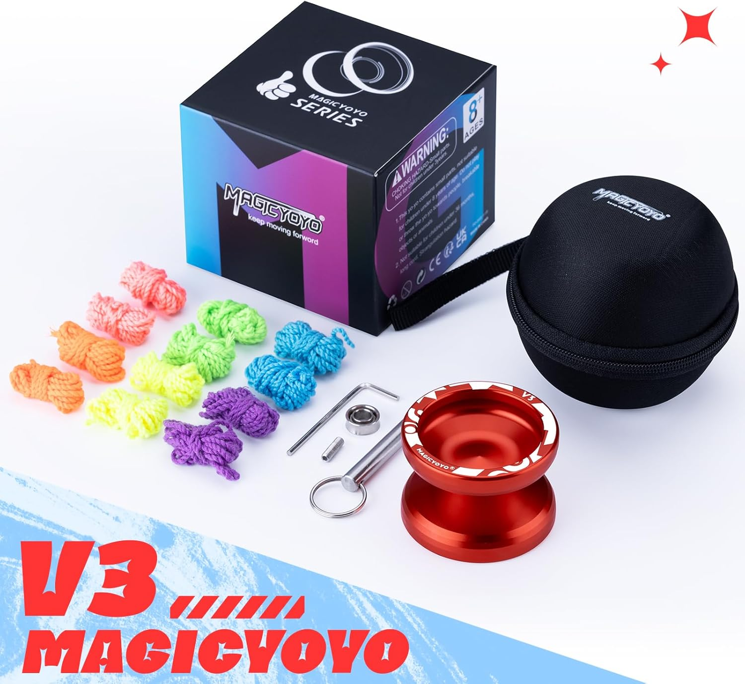 MAGICYOYO V3 Professional Responsive Yoyo for Kids, Alloy for Beginners, Replacement Unresponsive Bearing for Advanced Players + 12 Strings, Bearing Removal, Axle, Case (Red) image number 3