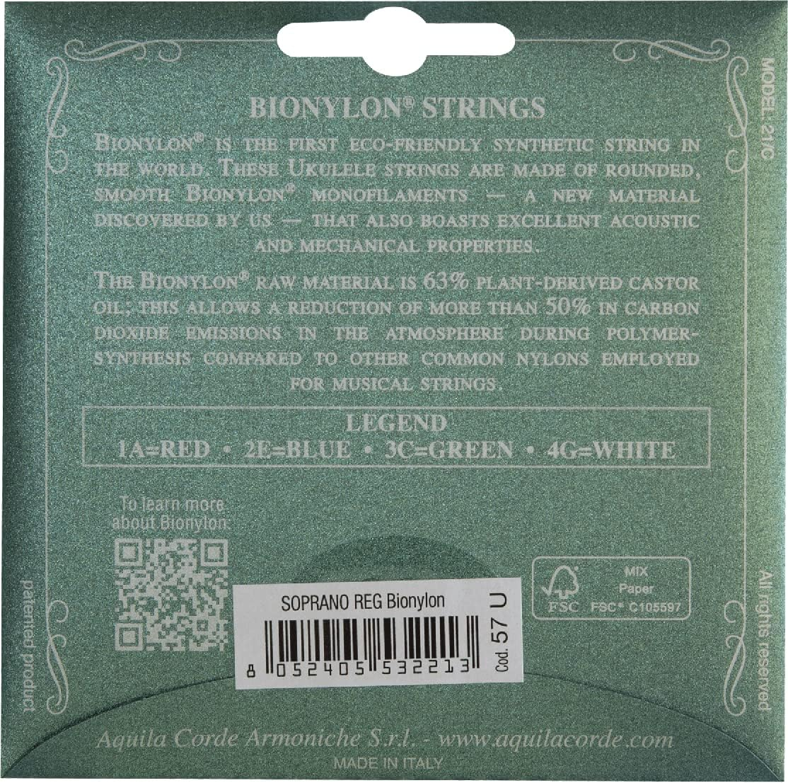 Aquila Bionylon AQ-57 Soprano Ukulele Strings - High G - Set of 4 image number 1