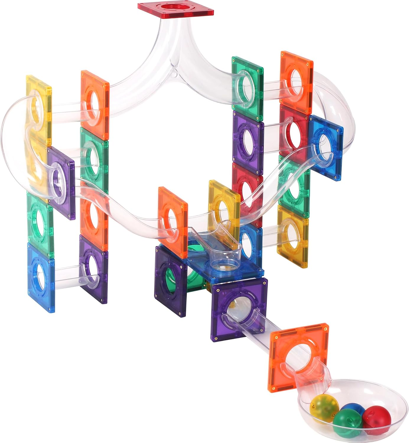 STEAM STUDIO Magnetic Tiles Marble Run 100Pcs, Rivet Secured Magnetic Tiles Connector with Clear Tubes, Building & Construction Toys for Open-Ended Play image number 2