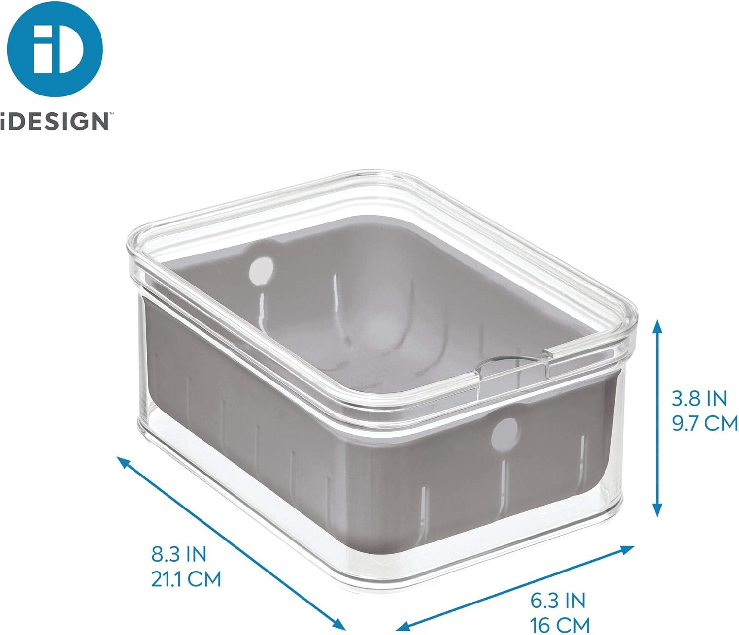Idesign Crisp Bpa-Free Plastic Produce Storage Bin - 8.32" X 6.32" X 3.76", Clear/Gray