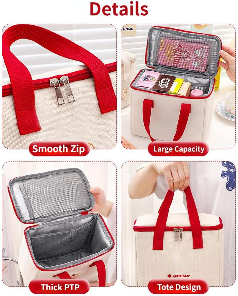 RICHTRUE Kawaii Lunch Bag for Girls Lunch Box Insulated Cute Lunch Bags for Women Insulated Lunch Box for Kids (Bear-Flip) image number 1