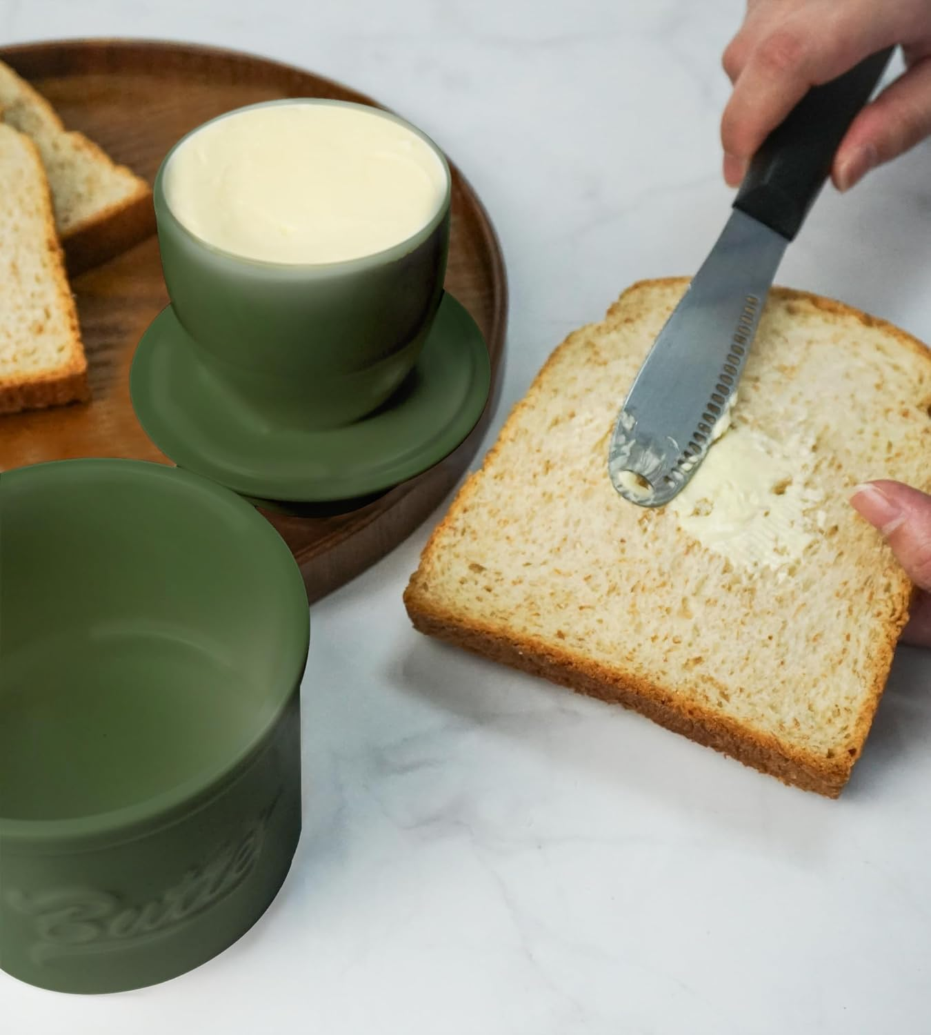 French Butter Crock for Counter with Water Line, Butter Dish Butter Crock French Butter Butter Keeper Butter Dish with Lid Butter Dish with Lid for Countertop(Green) image number 4