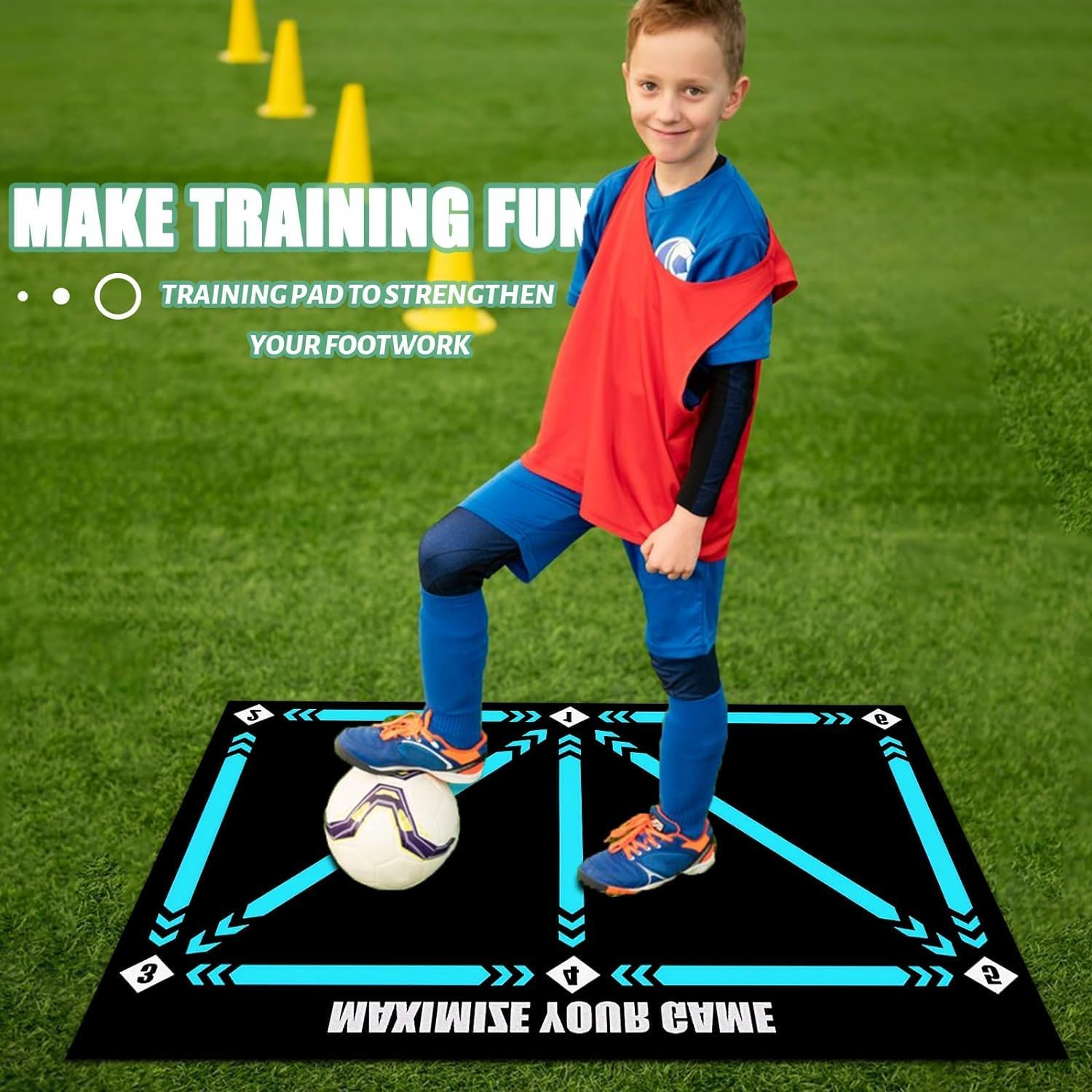 Football Footstep Training Mat - Silent Shock Absorption Equipment for All Ages, Soccer Enthusiasts to Improve Speed, Strength and Coordination image number 2