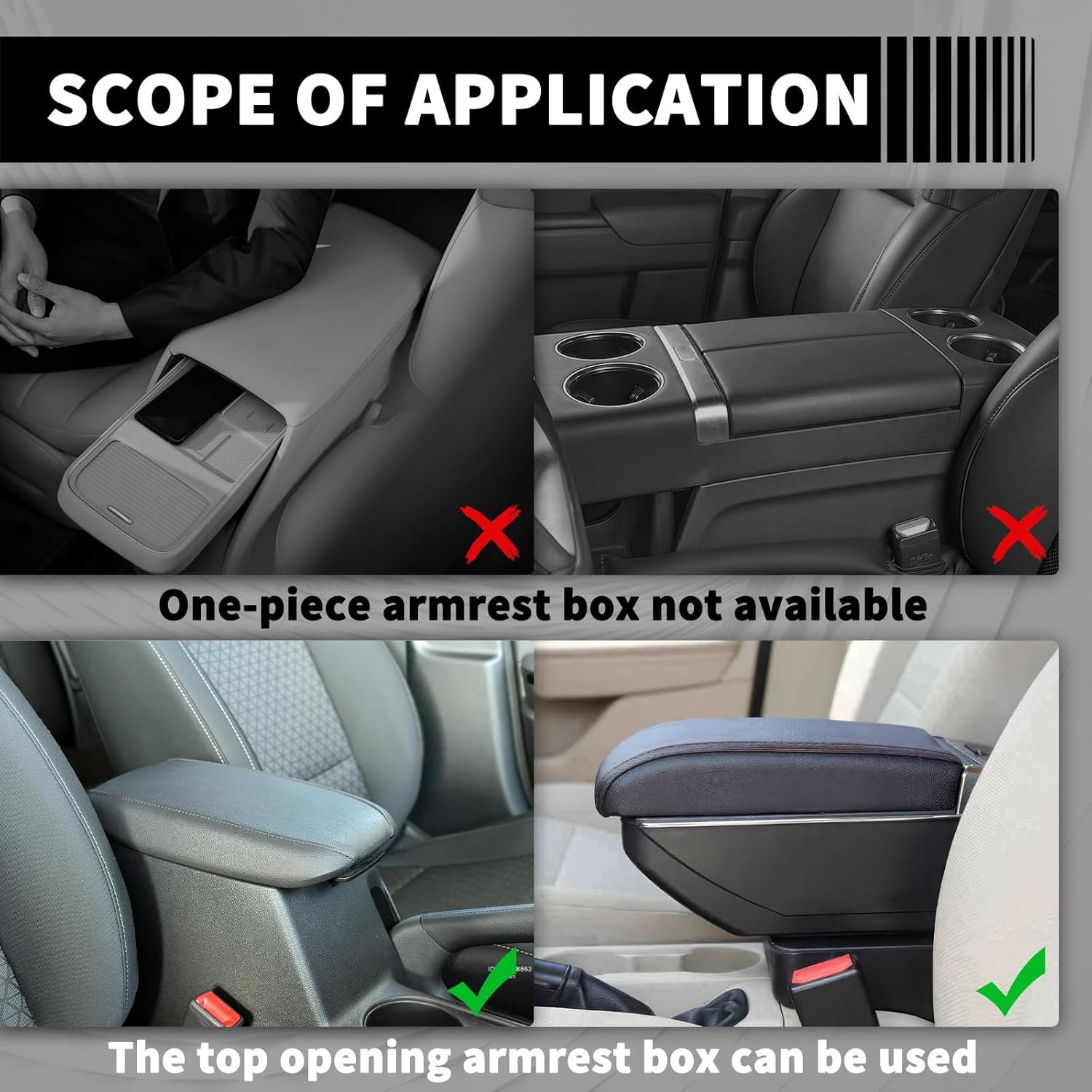 Car Center Console Cover with 2 Storage Bags, Leather Arm Rest Cover for Car Accessories Interior, Auto Universal Middle Console Cover Cushion Protector for Most Vehicle (Grey) image number 2