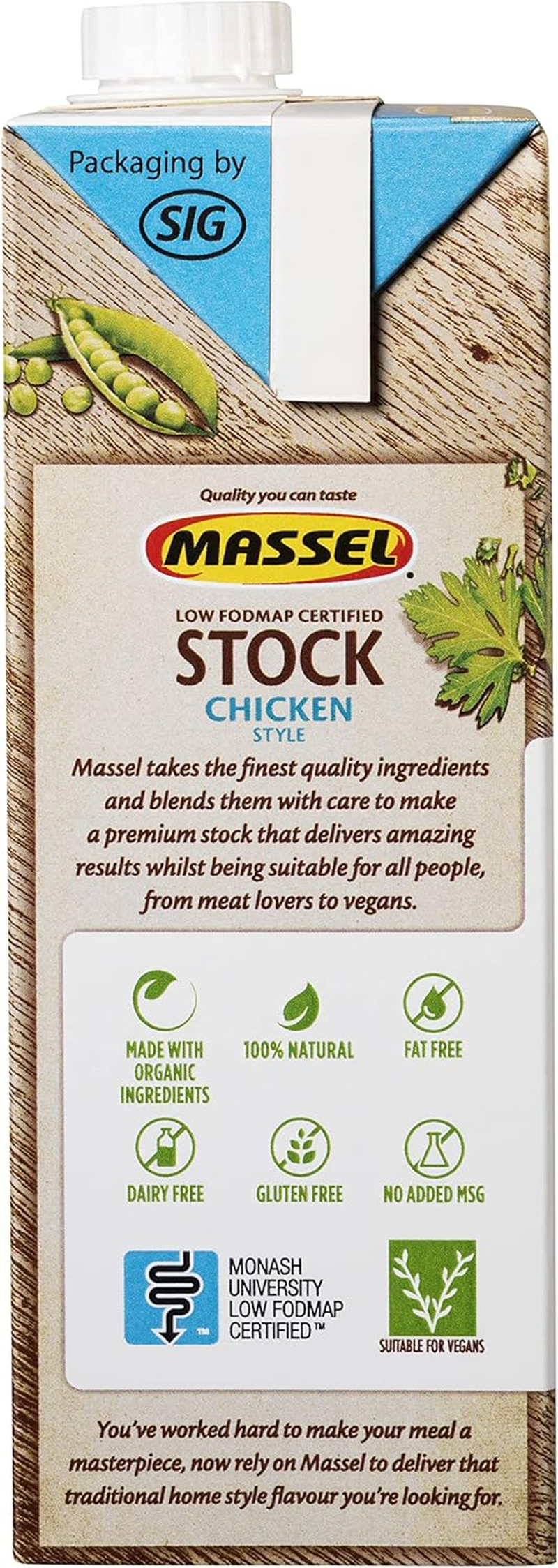 Massel Salt Reduced Chicken Style Liquid Stock - 6 X 1 Litre Carton | Plant Based, Low FODMAP, Gluten Free, Dairy Free, Trans Fat Free, No Added MSG, Vegan Friendly | Stock Powder/Cube Alternative image number 4
