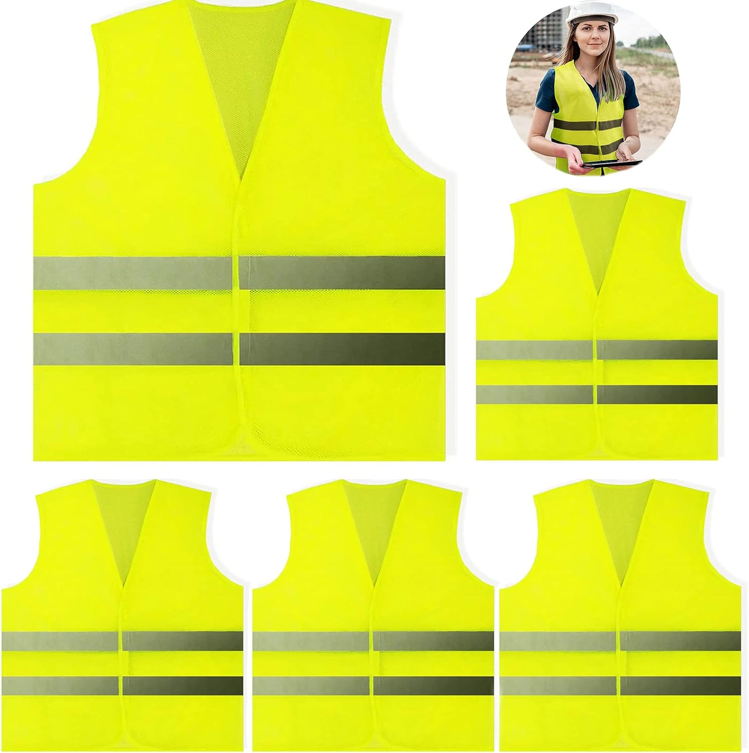 5 Pack Hi Vis Vests,Safety Vests,Standard Size Reflective High Visibility Vests,Unisex Hi Vis Jacket for Traffic Work, Running, Surveyor and Security Guard Construction Vest image number 3
