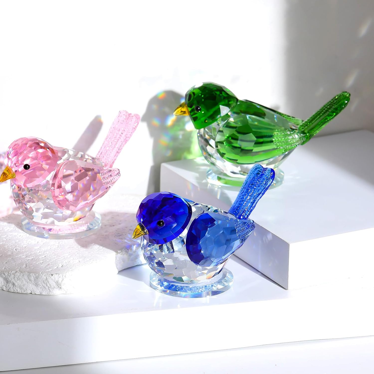 Ornalrist Crystal Green Clear Birds Figurine Handmade Collectible Animal Figurines Gifts for Him Dad Table Home Decoration Paperweight image number 2