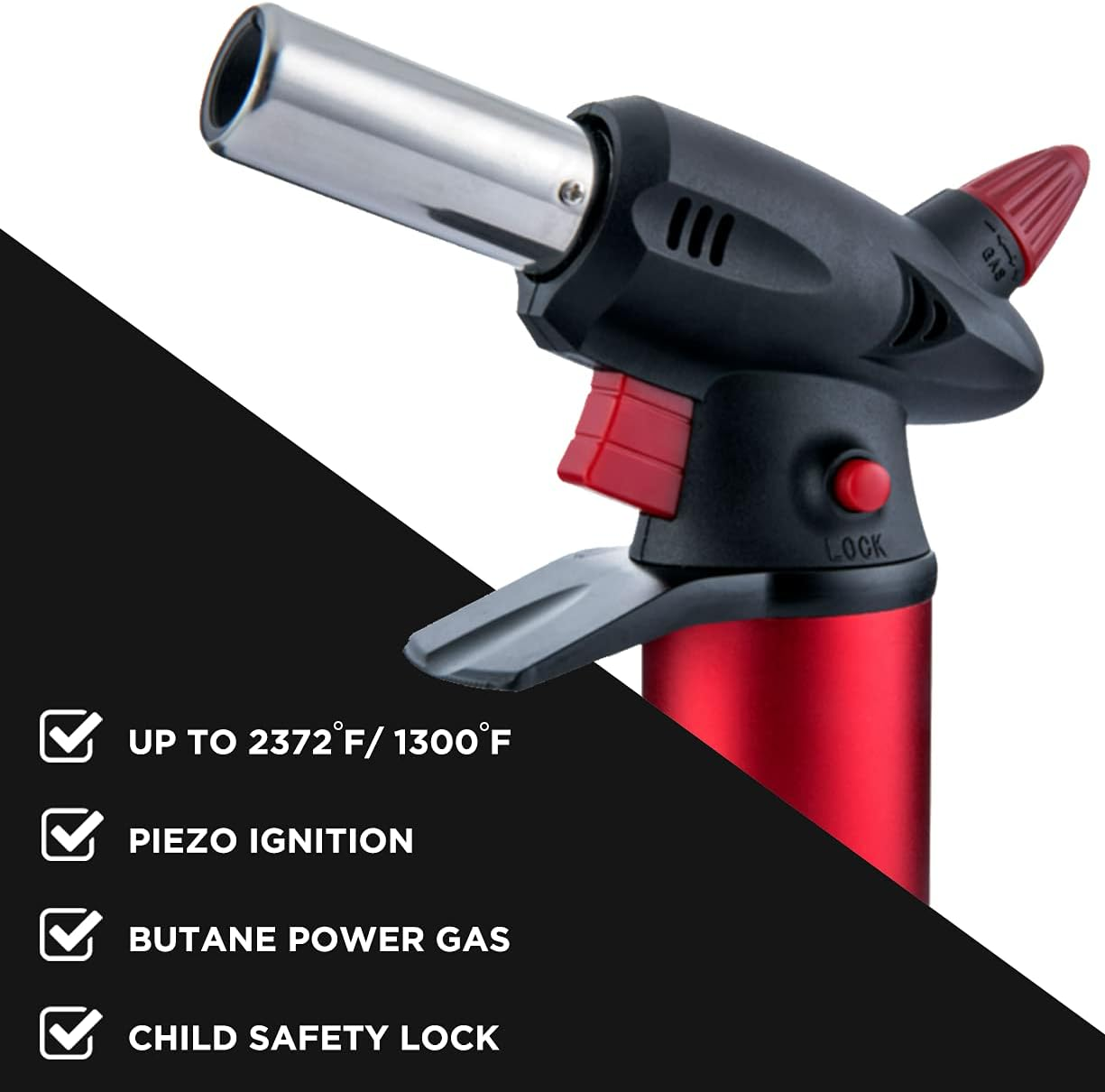 Pro - Professional Butane Blow Torch - High-Temperature Jet Lighter with Adjustable Flame, Piezo Ignition, Refillable, Child Safety Lock, Ideal for Cooking, BBQ, and Home Use image number 2