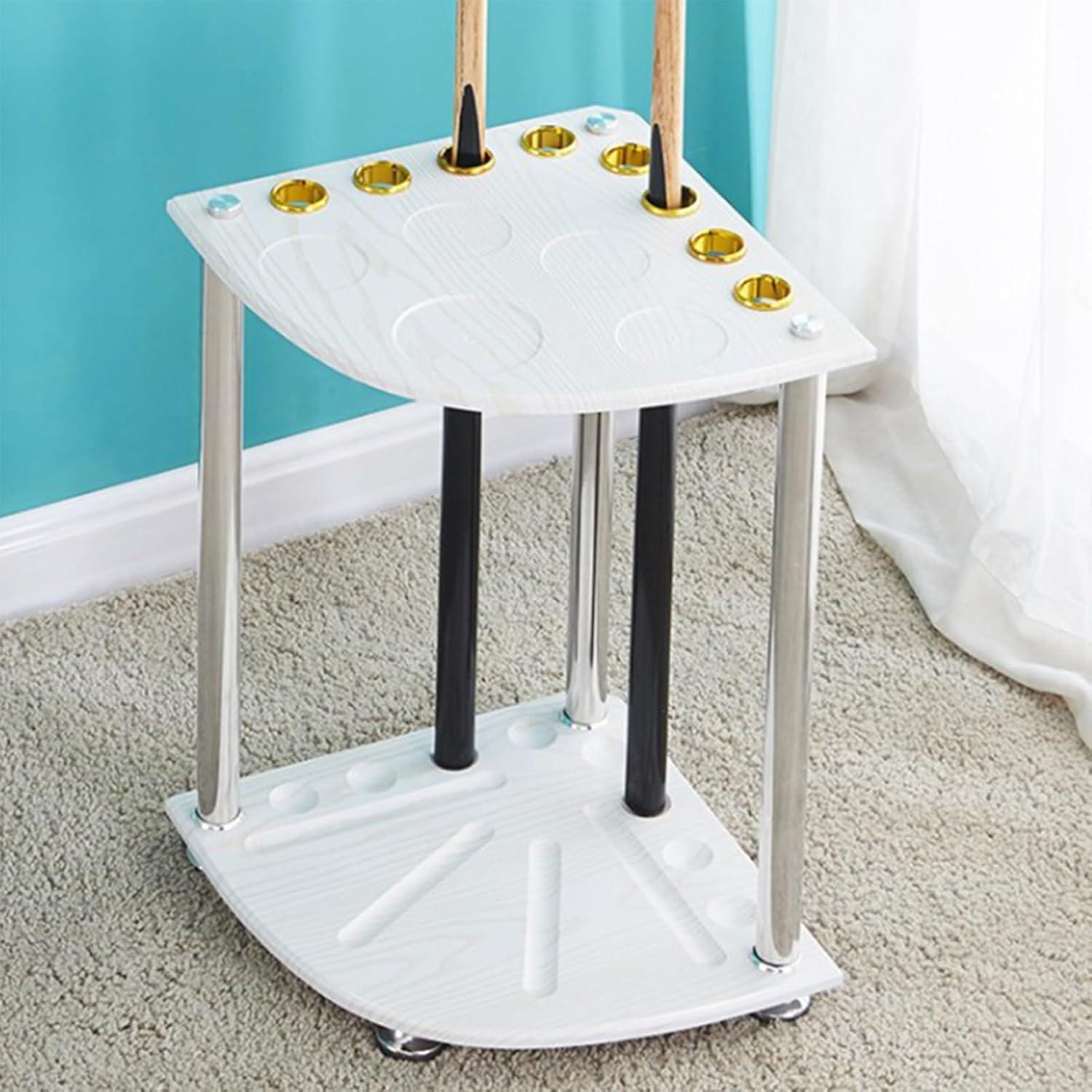 Pool Cue Rack,Free Standing Billiard Stick Stand,Fishing Rod Storage Rack,Holds 9 Cue,For Indoor Bar Billiard Room School Home Club(White) - White image number 2