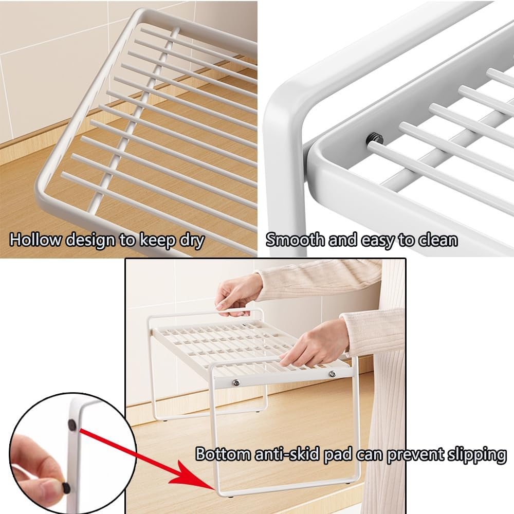 Kitchen Cabinet Organiser, Shelf Insert with Non-Slip Mat, Kitchen Cabinet Insert, for Kitchen/Bathroom/Tabletop/Sideboard (White) image number 6